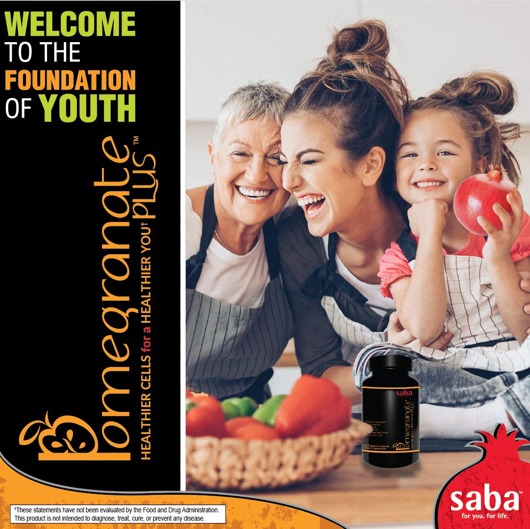 Saba Pomegranate Plus – Antioxidant Supplement with Astaxanthin & Adaptogens | Immune, Skin, Heart & Brain Support | Daily Stress & Cellular Wellness | 60 Capsules Saba buy supplements canada