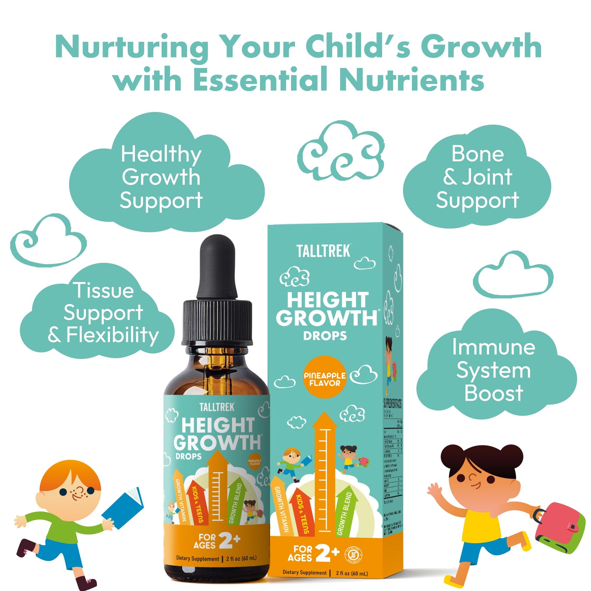 TallTrek Height Growth Supplement Drops for Kids - Teens Bone Growth Height Increase and Maximizer Immune Health Drops with Vitamins D3 K2 Zinc & Calcium - Gluten Free Vegan Pineapple Flavor TallTrek buy supplements canada