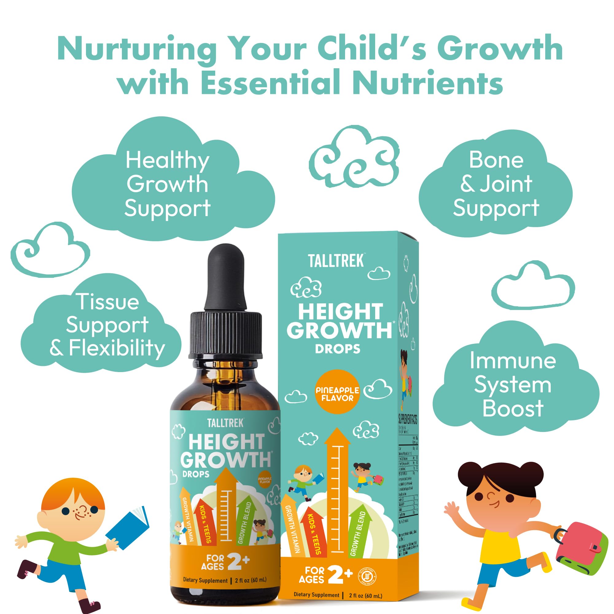 TallTrek Height Growth Supplement Drops for Kids - Teens Bone Growth Height Increase and Maximizer Immune Health Drops with Vitamins D3 K2 Zinc & Calcium - Gluten Free Vegan Pineapple Flavor TallTrek buy supplements canada