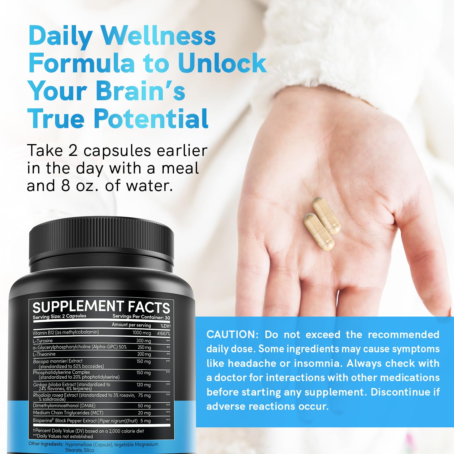 12-in-1 Nootropic Brain Supplement Anhydrous: Ginkgo Biloba for Brain Support, Memory and Focus - B12, Alpha GPC, L Theanine and Choline Supplements with Bioperine Non Caffeinated 1321mg (60ct) MEDCHOICE buy supplements canada