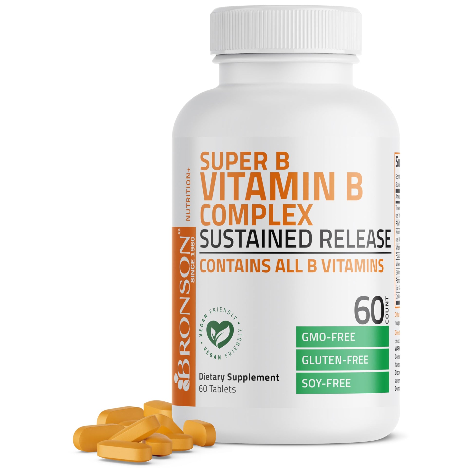 Bronson Super B Vitamin B Complex Sustained Slow Release (Vitamin B1, B2, B3, B6, B9 - Folic Acid, B12) Contains All B Vitamins 60 Tablets Bronson buy supplements canada