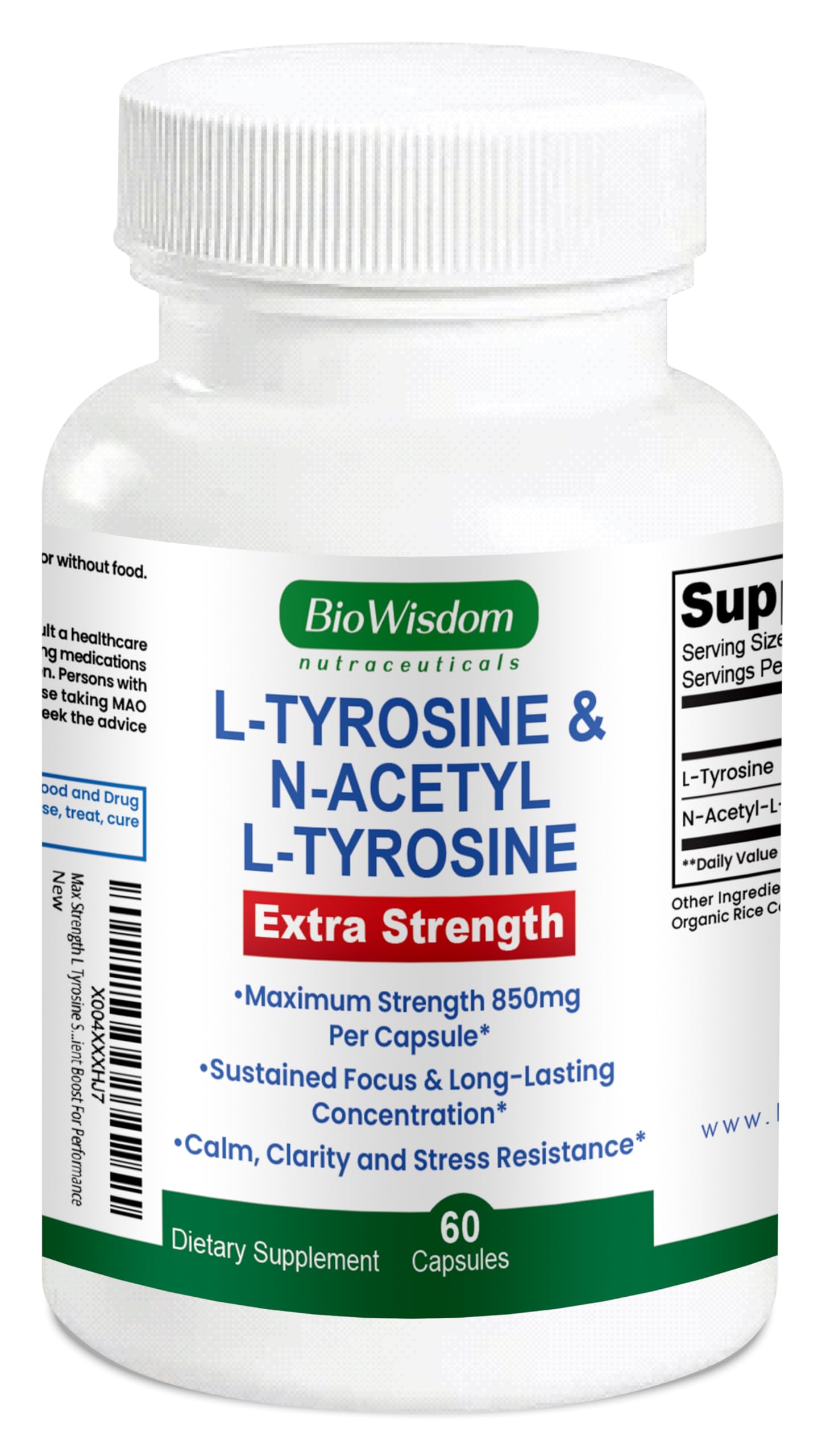 Max Strength L Tyrosine Supplement & N Acetyl L Tyrosine Peak Focus, Alertness, Concentration, Body & Mind Energy. L-Tyrosine 850mg Per 1 Capsule. A Well-Being Nutrient Boost For Performance BioWisdom Nutraceuticals buy supplements canada