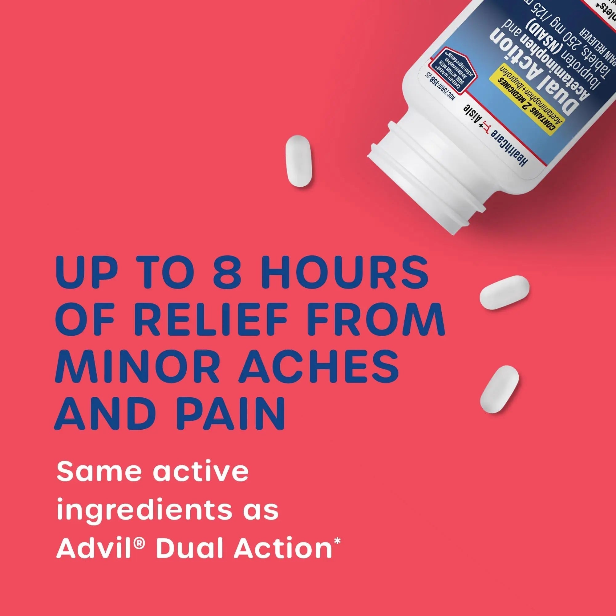 HealthCareAisle Dual Action Acetaminophen and Ibuprofen (NSAID) Tablets, 250 mg /125 mg Pain Reliever - 250ct Caplets HealthCareAisle buy supplements canada