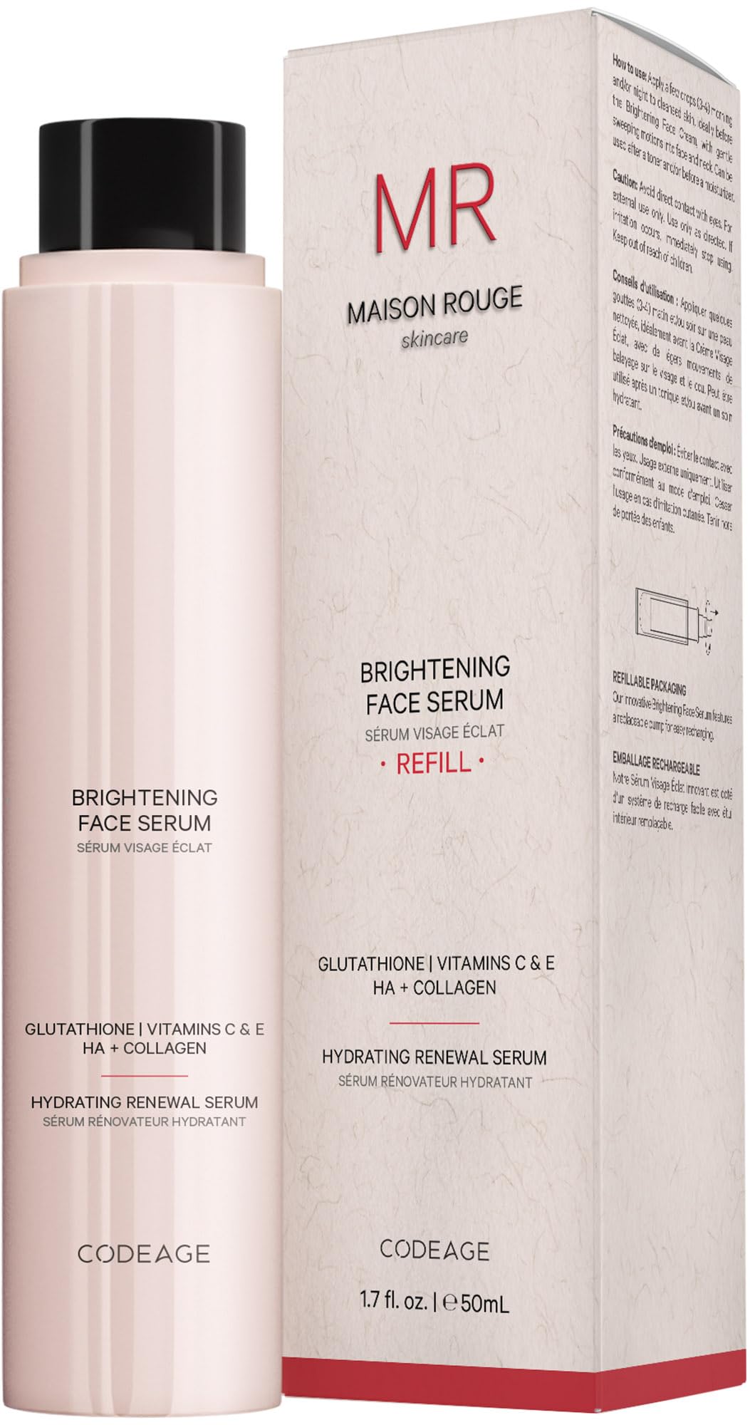 Maison Rouge Brightening Face Serum Refill by Codeage – Glutathione, Vitamin C, E, Hyaluronic Acid & Collagen – Radiance & Antioxidant Support – Paraben-Free – For All Skin Types – 1.7 fl oz Codeage buy supplements canada