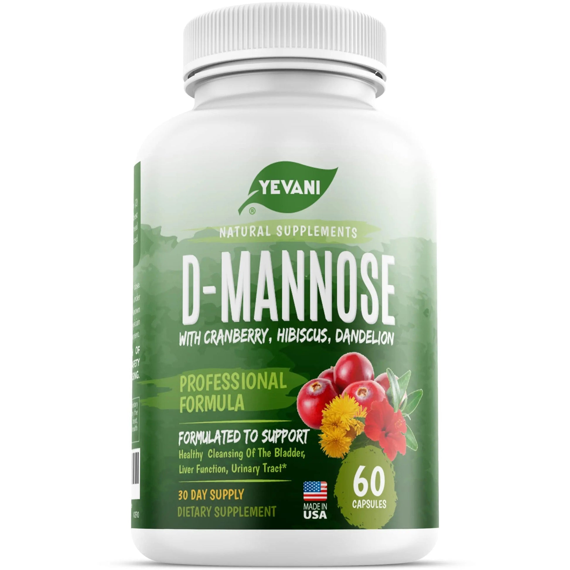 YEVANI 100% Pure D-Mannose Capsules 1000 mg with Cranberry, Hibiscus, and Dandelion Extract, Fast Acting Professional UTI Prevention Formula for Urinary Tract Health and Bladder Support YEVANI buy supplements canada