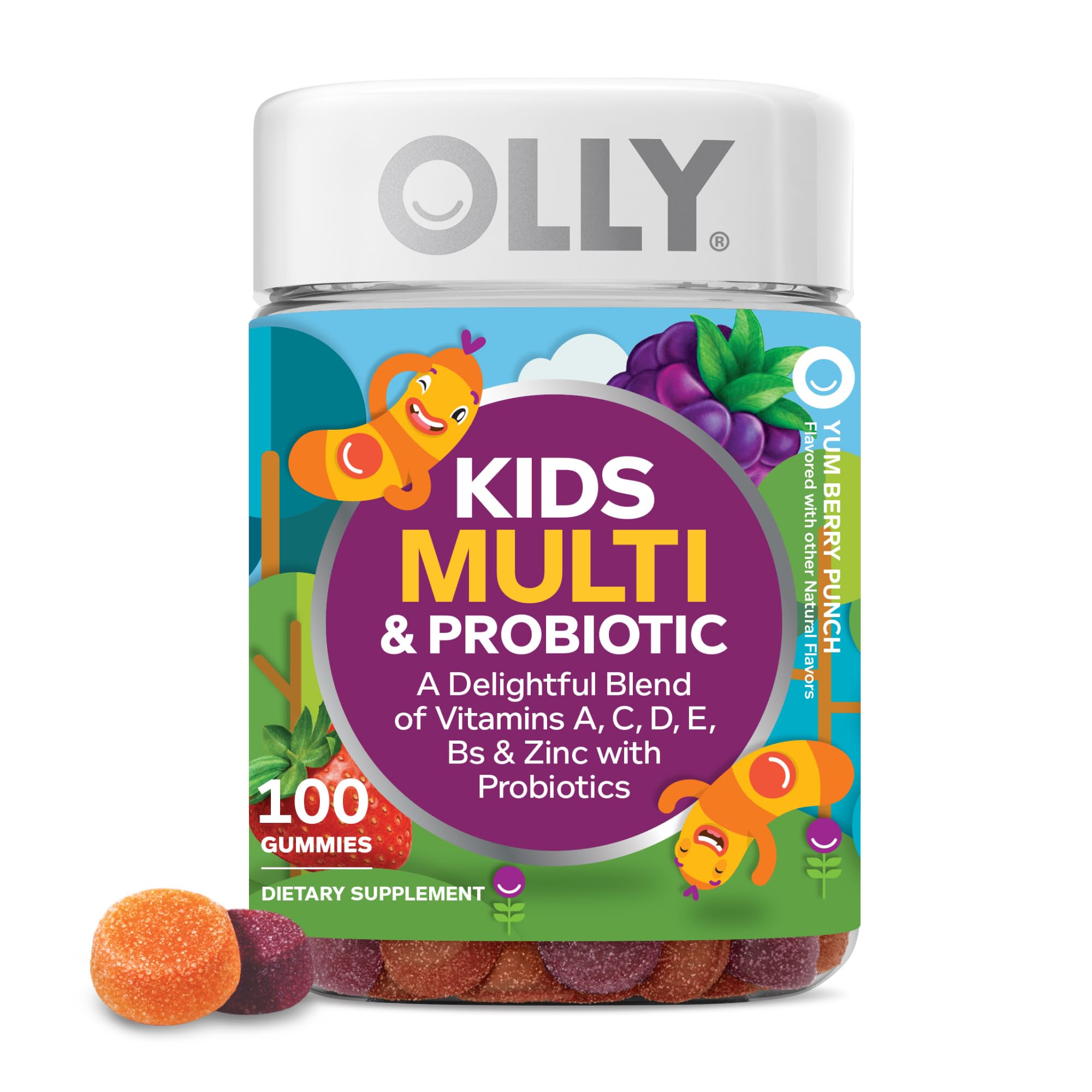 OLLY Kids Multivitamin & Probiotic Gummy, Digestive Support, Vitamins A, D, C, E, B, Zinc, Chewable Supplement, Berry Flavor, 50 day supply - 100 Count OLLY buy supplements canada