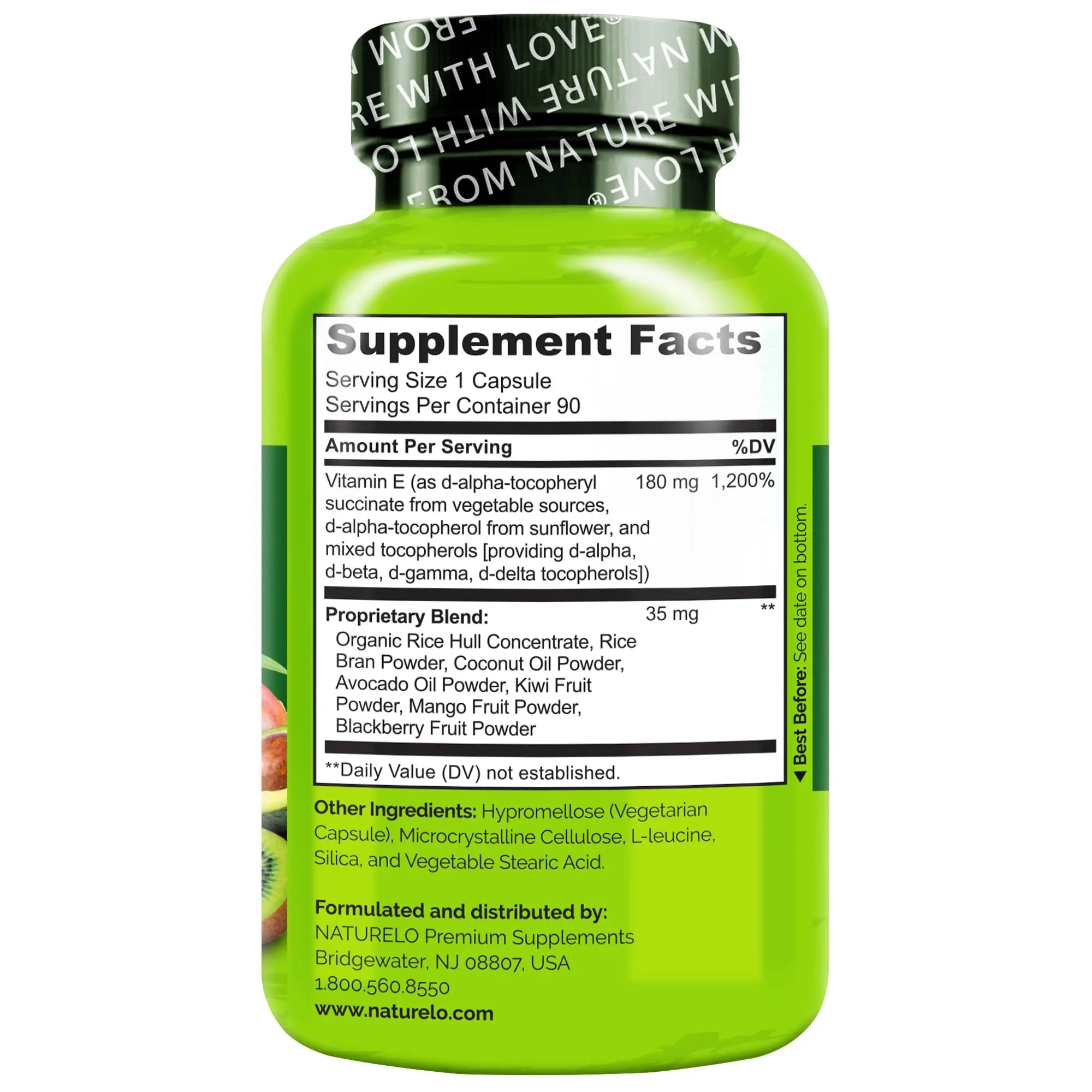 NATURELO Vitamin E Capsules 180 mg - 90 Vegan Capsules | Supports Skin, Hair, and Nails | Immune and Eye Health | NATURELO buy supplements canada