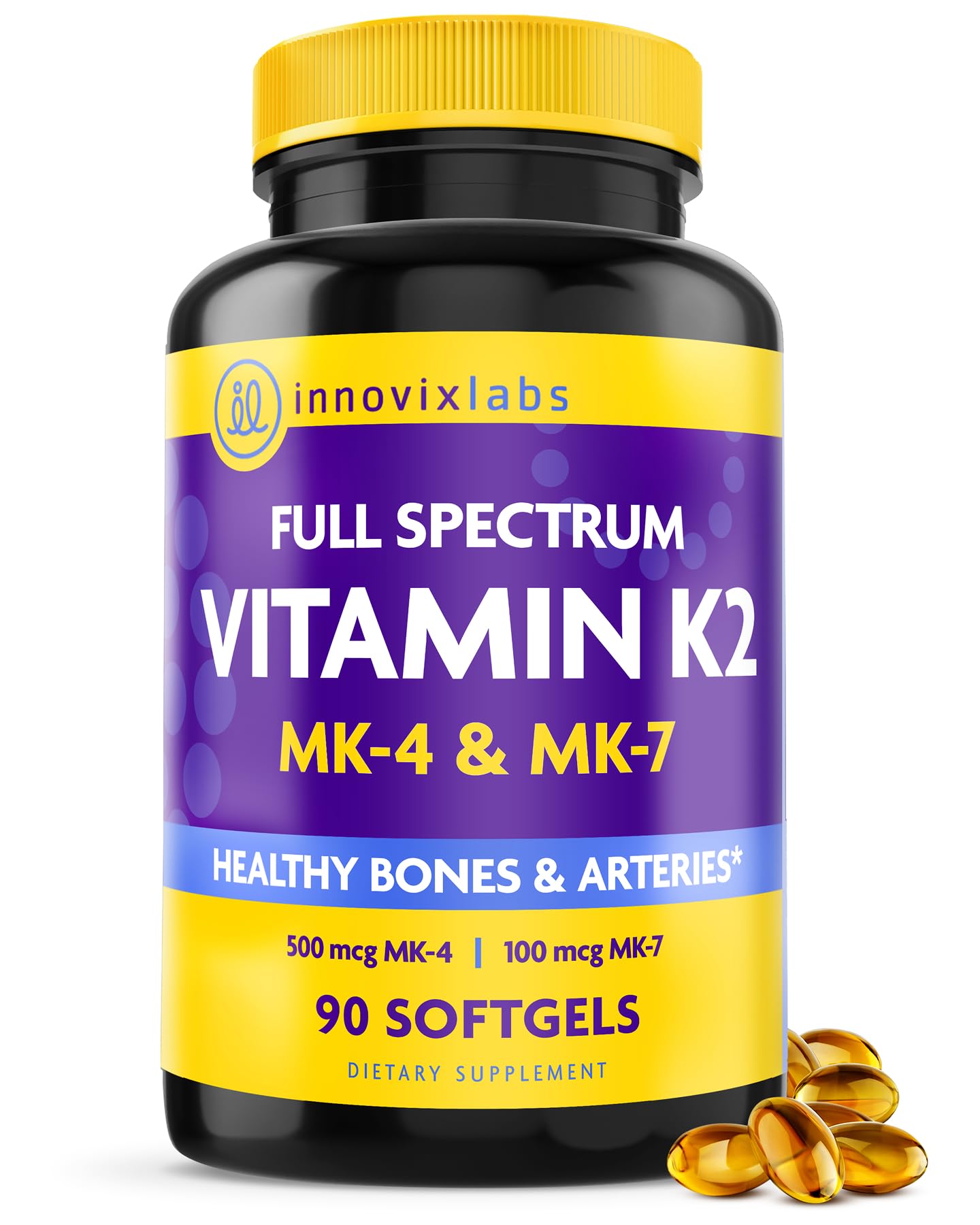 InnovixLabs Full Spectrum Vitamin K2-90 Softgels with 600 mcg of Trans Form MK7 and MK4 - Supports General Health and Bone Strength InnovixLabs buy supplements canada