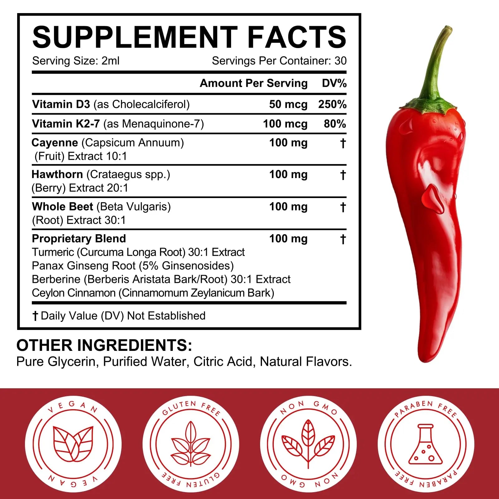 Cayenne Pepper Drops, Liquid Cayenne Pepper Organic, Cayenne Health Supplements, Cayenne Pepper Hawthorn Beet Root Turmeric Curcumin, Vitamin K2 & D3, Vegan-Friendly- 2 Fl Oz Vortexonix buy supplements canada