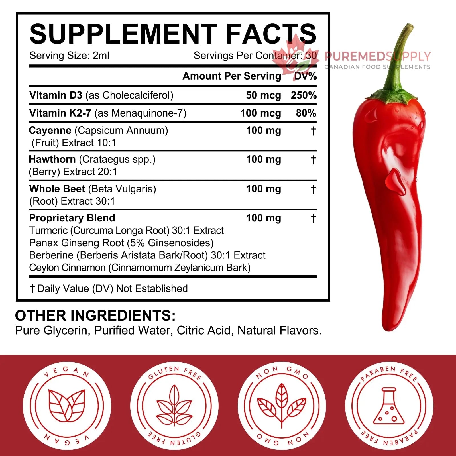 Cayenne Pepper Drops Supplement Liquid, Blend of Hawthorn Berry, Beetroot, Turmeric, VIT K2+D3, Daily Health Boost (2oz) REVIGLAM buy supplements canada