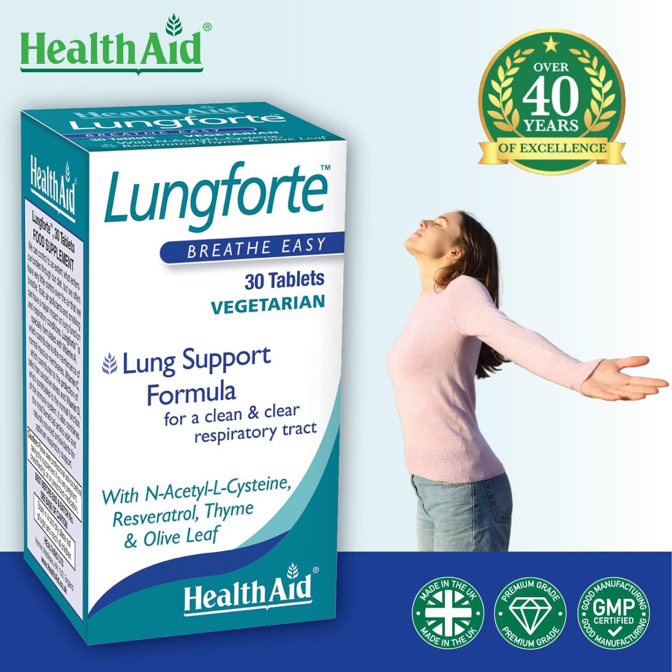 HealthAid LungForte 30 Tablets – Daily Antioxidant Lung Support with NAC, Resveratrol, Olive Leaf, Thyme & Vitamins A, C & D3 – Vegetarian, Non‑GMO HealthAid buy supplements canada