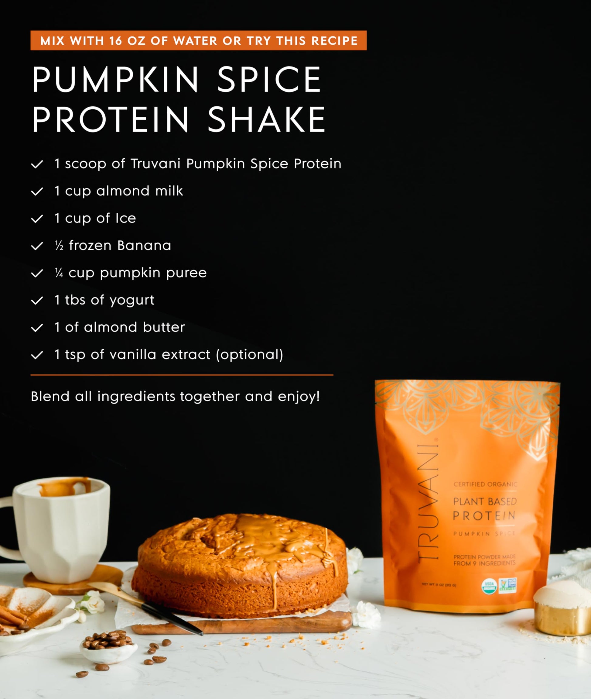 Truvani Vegan Pea Protein Powder | Pumpkin Spice | 20g Organic Plant Based Protein | 20 Servings | Keto | Gluten & Dairy Free Truvani buy supplements canada