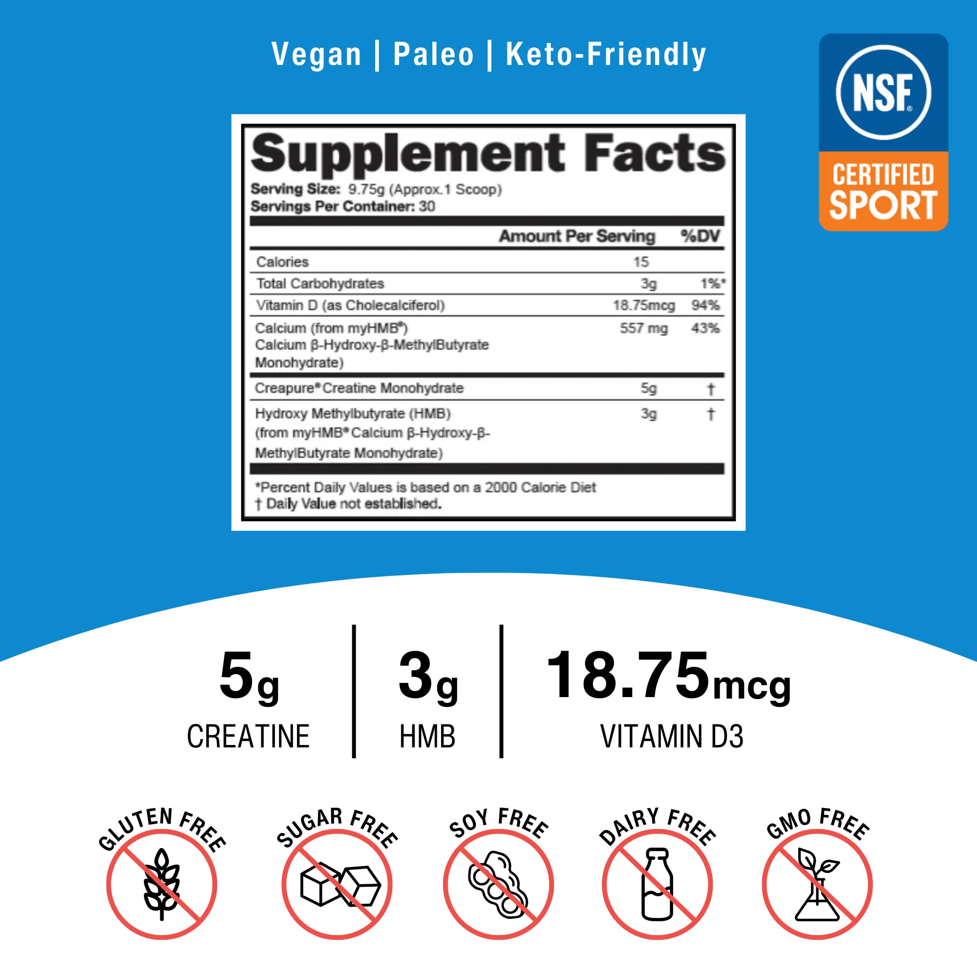OptimalStack Creatine Monohydrate, HMB, & Vitamin D3 Stack | with Creapure Creatine, Clinical Dosage of myHMB, and Vitamin D3 | NSF for Sport Certified | Unflavored, 30 Servings OptimalAmino buy supplements canada
