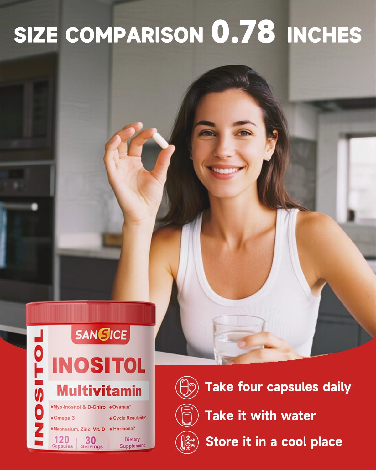 SANSICE Myo & D-Chiro Inositol Multivitamin Capsules, 2000mg Myo-Inositol & 50mg D-Chiro Inositol 40:1 Blend, Vitamin B8 Supplement for Female Hormone (120 Capsules) SANSICE buy supplements canada