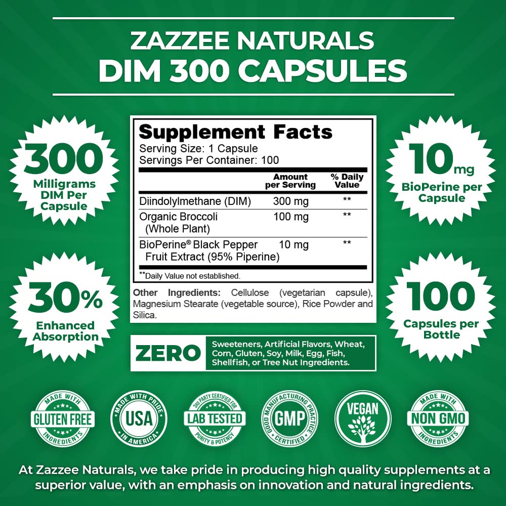 Zazzee Extra Strength DIM 300, 10 mg BioPerine and 300 mg DIM per Capsule, 100 Vegan Zazzee buy supplements canada