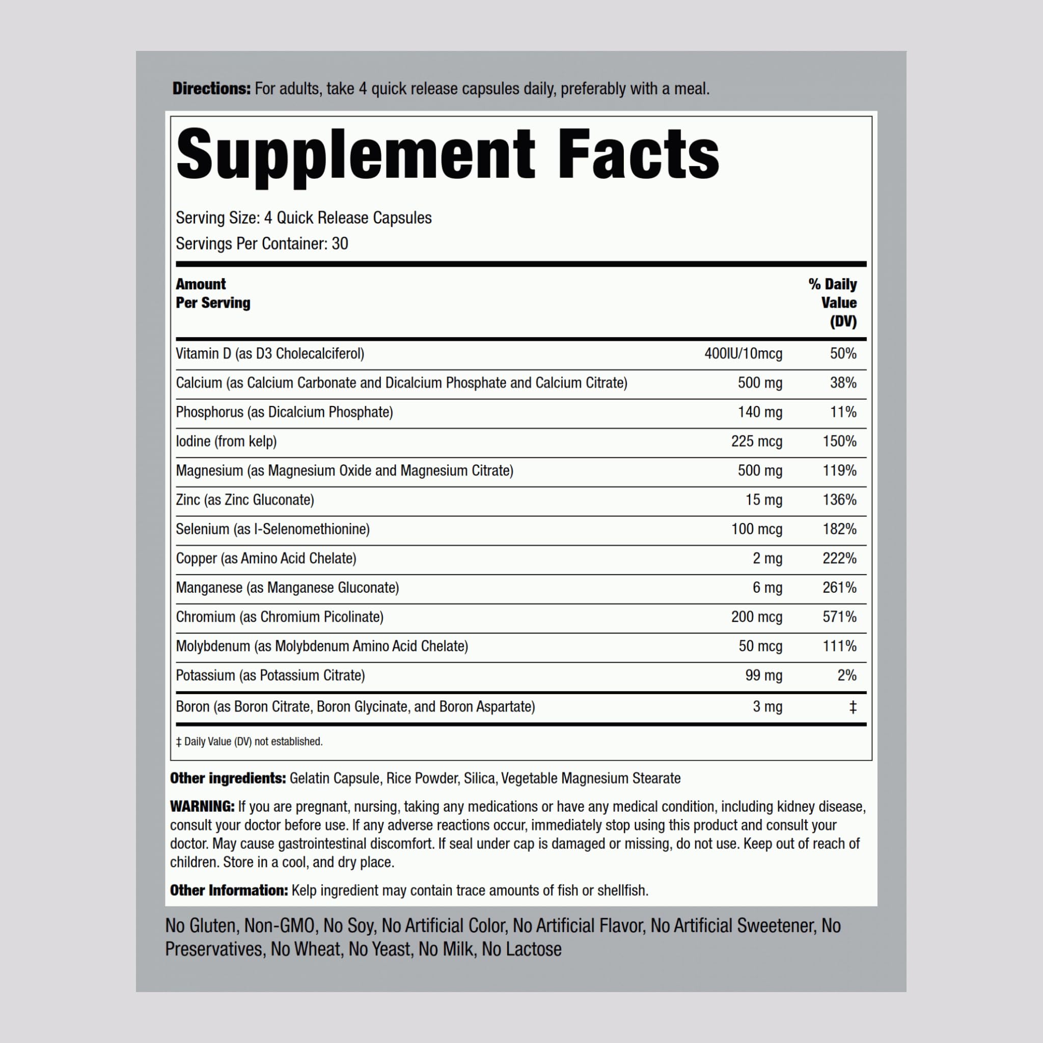 Piping Rock Mega Multi Mineral Chelated Supplement | 120 Capsules | for Men and Women | Iron Free | Non-GMO, Gluten Free Piping Rock buy supplements canada