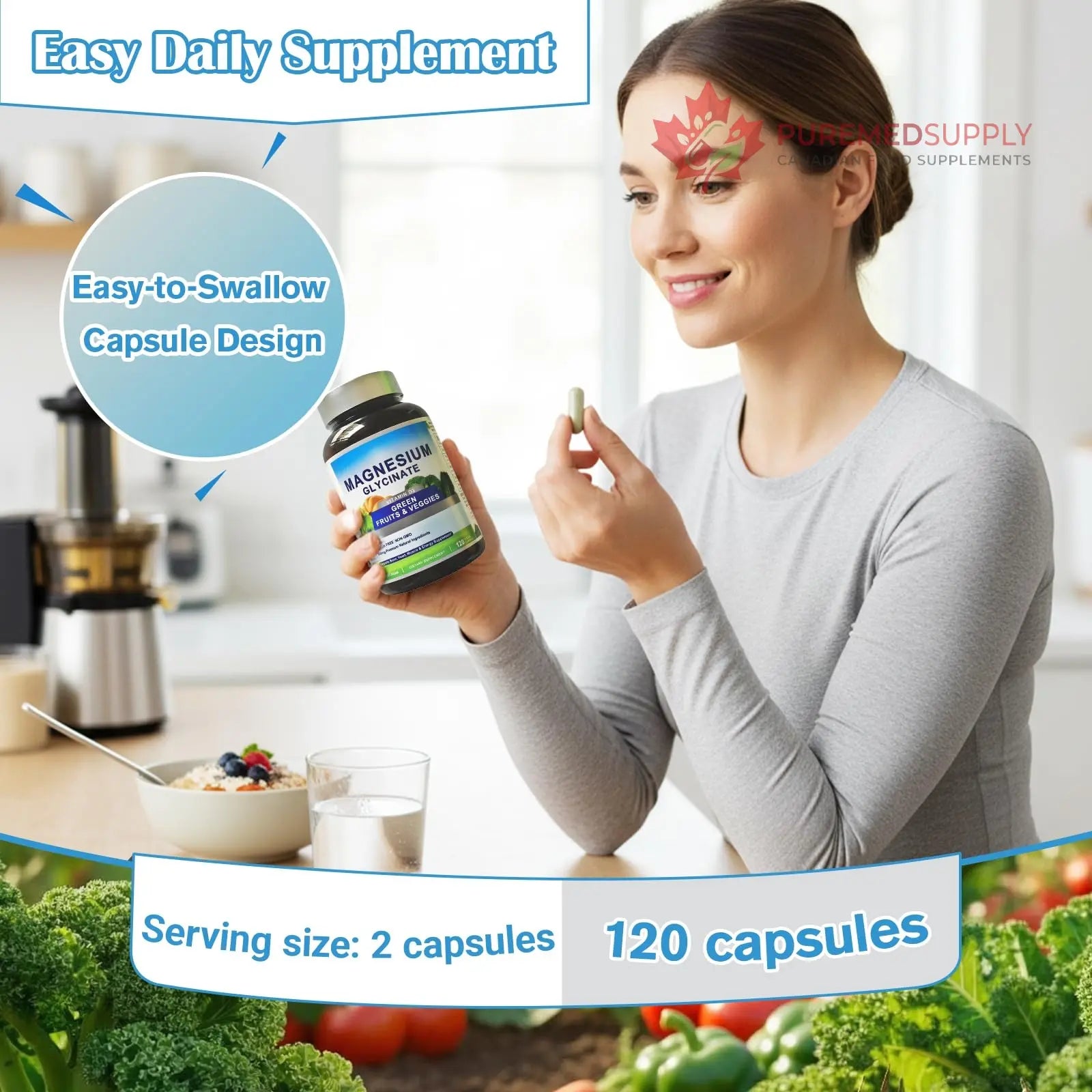 Magnesium Glycinate 500mg with Vitamin D3 – High Absorption Magnesium Supplement with Veggies Design – Supports Bone & Muscle Function and Energy – Non-GMO, Gluten-Free – 120 Veg Capsules FrexNutri buy supplements canada