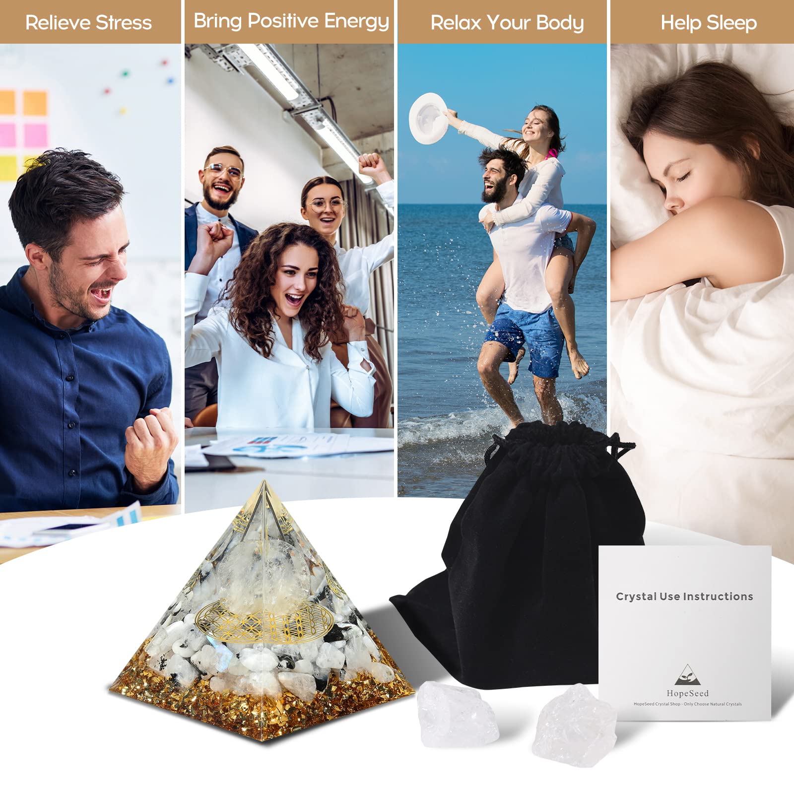 Hopeseed Orgone Pyramid for Positive Energy, Orgonite Rainbow Moonstone&White Crystal Hopeseed buy supplements canada