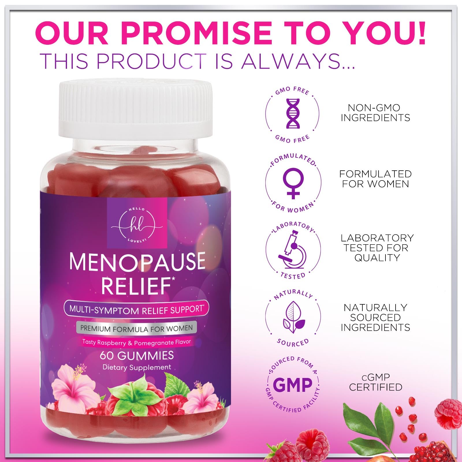 Menopause Supplements for Women - Complete Natural Mild Hot Flashes & Night Sweats Support, Multi Benefit Menopause Relief Gummy, Support for Balance & Energy, Gluten-Free & Non-GMO - 60 Gummies Hello Lovely! buy supplements canada