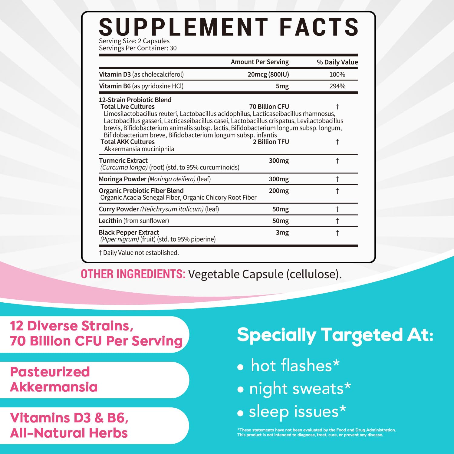 Surebounty Menopause Probiotic Supplement for Women, 70 Billion CFU, with Akkermansia Muciniphila, Vitamins B6 & D3, Botanicals, for Hormone Balance, Hot Flashes, Night Sweats, Gut Health, 60 Capsules Surebounty buy supplements canada