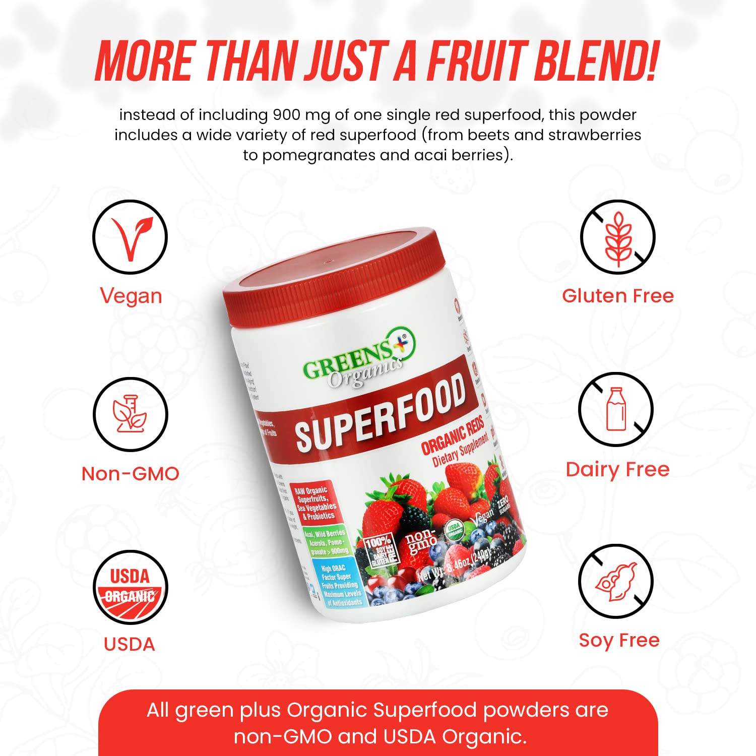 Greens+ Organic Reds Superfood Powder Camu Camu Dietary 400mg Vitamin C SuperFruit Supplement 120 Capsules, 100% Natural, Vitamins & Minerals, Vegan, Soy/Dairy/Gluten Free Greens+ buy supplements canada