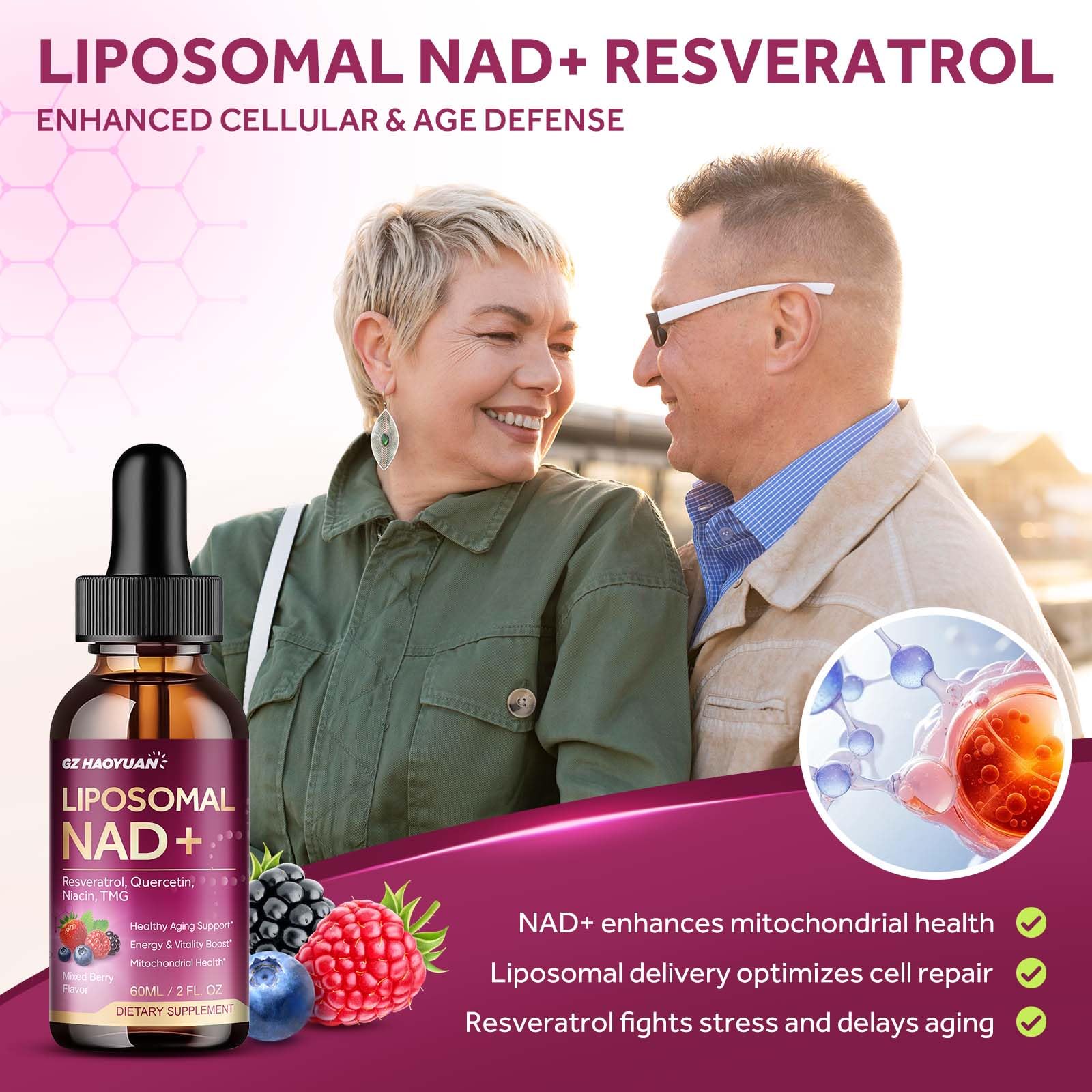 Liposomal NAD Supplement - 1200mg NAD+ Liquid Drops for Women & Men with Nicotinamide, Resveratrol, Quercetin, TMG, Black Pepper Extract - Brain & Cellular Mitochondrial Health, Anti-Aging, Longevity GZ HAOYUAN buy supplements canada