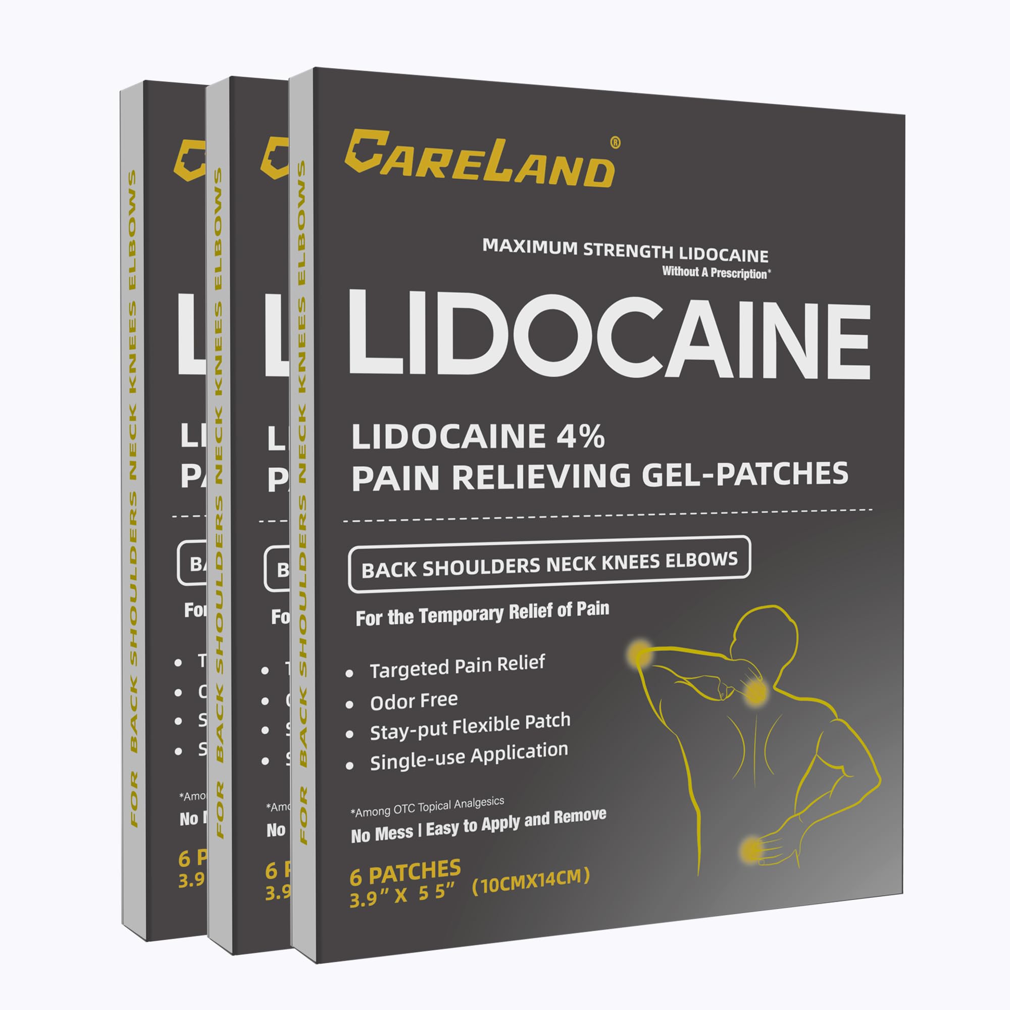 CARELAND Lidocaine Gel Patch, 18 Count Maximum Strength Pain Patches for Muscle Relief in Neck Knee Back and Shoulders Unscented Numbing Patch for Soothing Nerves, Joints CARELAND buy supplements canada