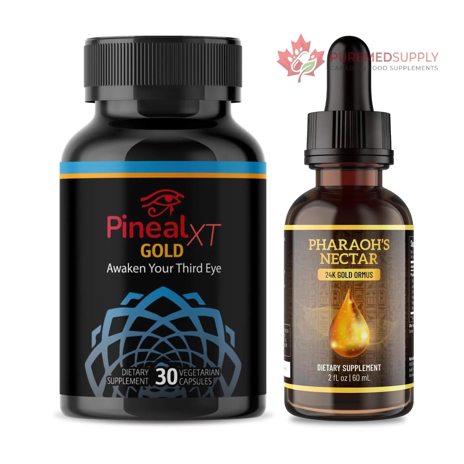 Pineal XT Gold + Pharaoh's Nectar - Pineal Gland Supplement Bundle – 24K Monoatomic Gold Ormus Drops, Pineal Gland Decalcification, Third Eye Awakening, Focus, Energy & Manifestation Nutraville buy supplements canada