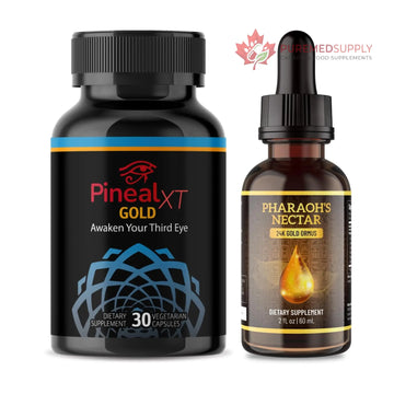 Pineal XT Gold + Pharaoh's Nectar - Pineal Gland Supplement Bundle – 24K Monoatomic Gold Ormus Drops, Pineal Gland Decalcification, Third Eye Awakening, Focus, Energy & Manifestation Nutraville buy supplements canada