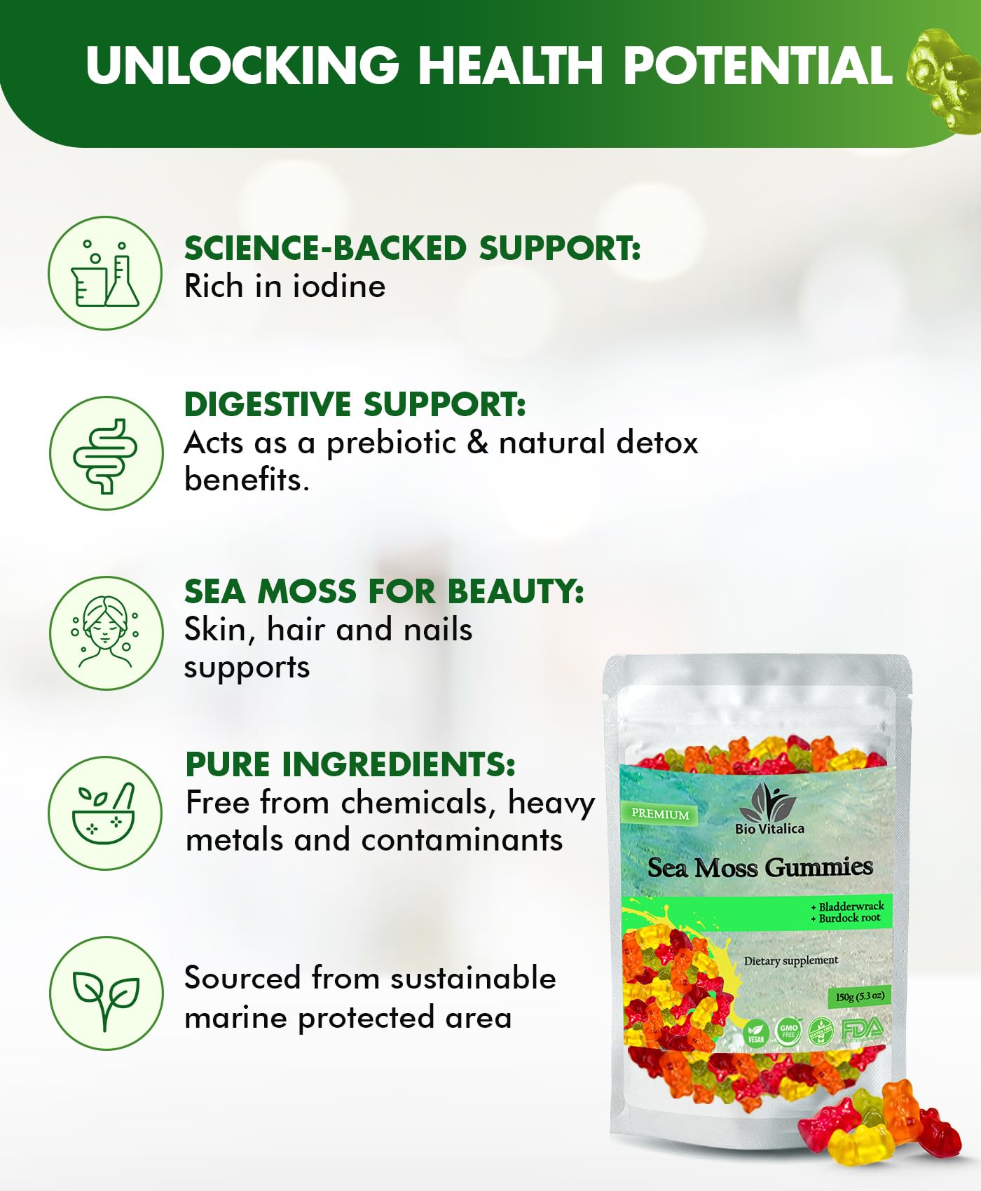 BIO VITALICA Sea Moss Gummies – with Bladderwrack & Burdock Root – Wildcrafted Gel + Powder – Vegan, Keto, Non-GMO, Gluten-Free – Fruity Mineral-Rich Gummies – 50 Count (3 Pack) BIO VITALICA buy supplements canada