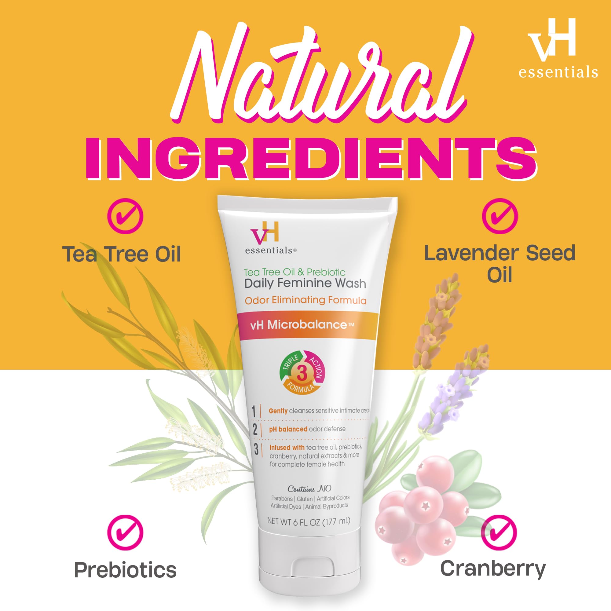vH essentials, Ph Balanced Daily Feminine Wash, Tea Tree Oil & Prebiotic vH essentials buy supplements canada