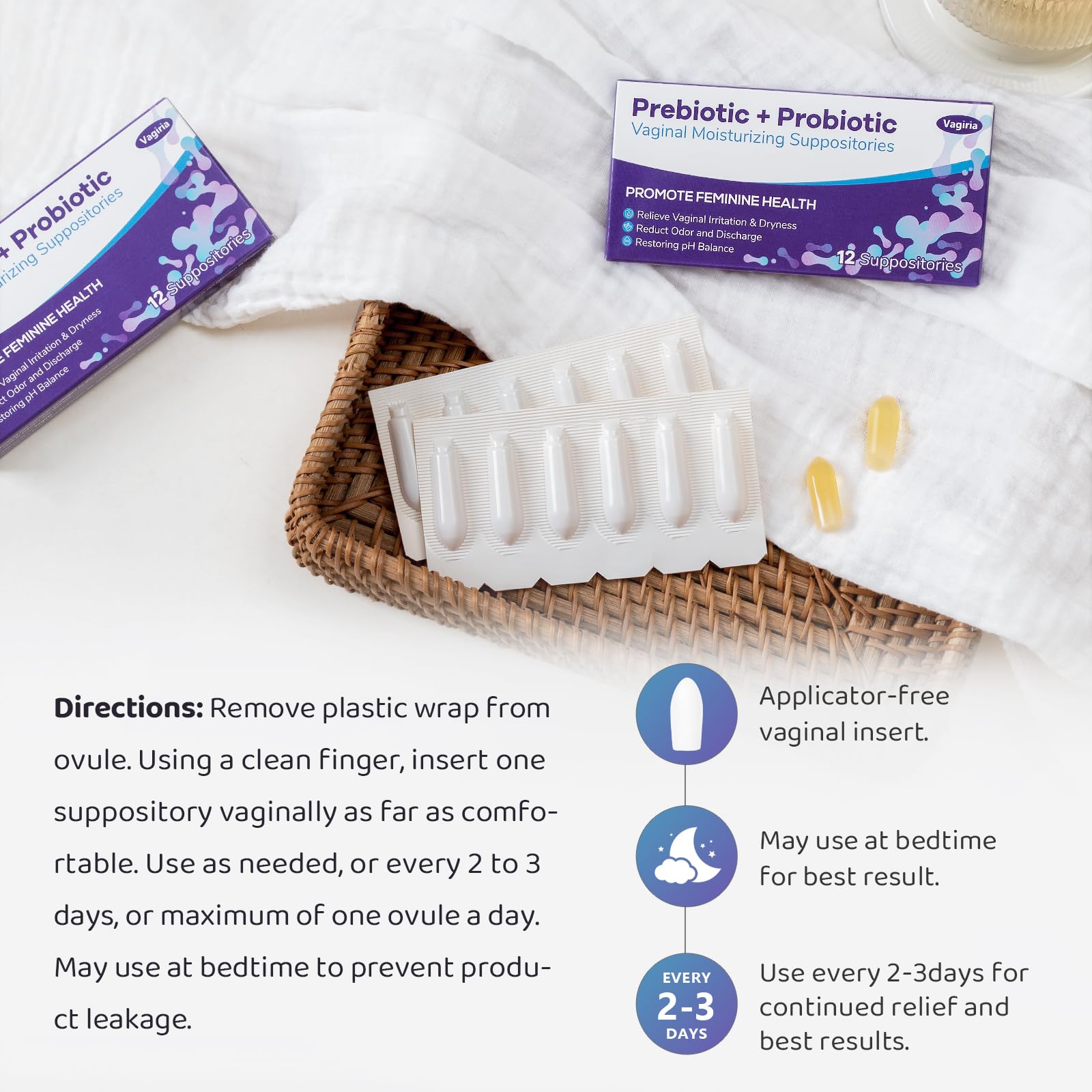 Vaginal Probiotic Suppositories, Prebiotic Infused with Hyaluronic Acid, Tea Tree, and Vitamin C&E Vagiria buy supplements canada