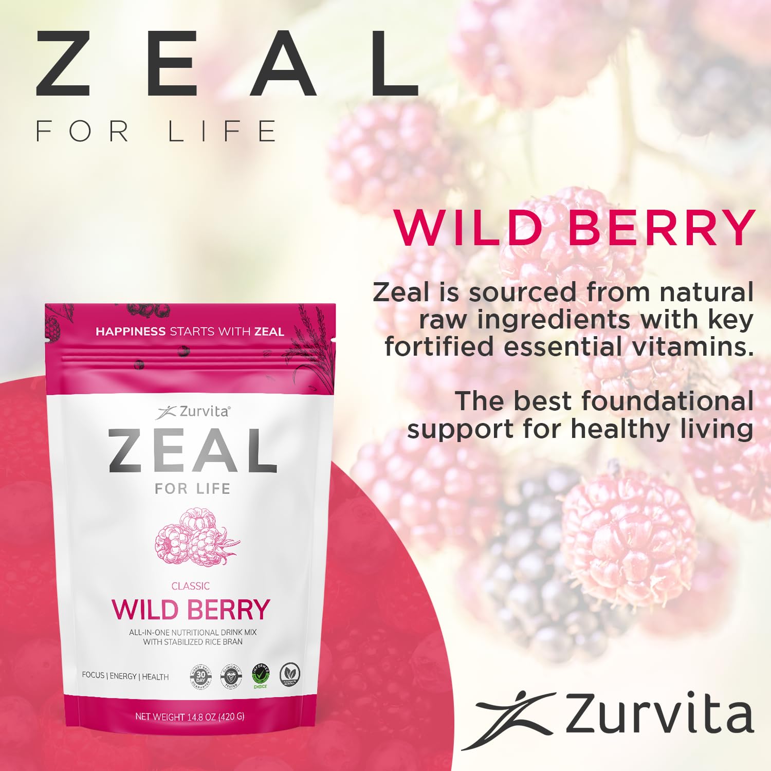 Zurvita - Zeal for Life 30-Day Wellness Bag - Wild Berry (Classic) - Nutritional Supplement for Vitality, Immunity, and Wellness - 420 Grams Zurvita buy supplements canada
