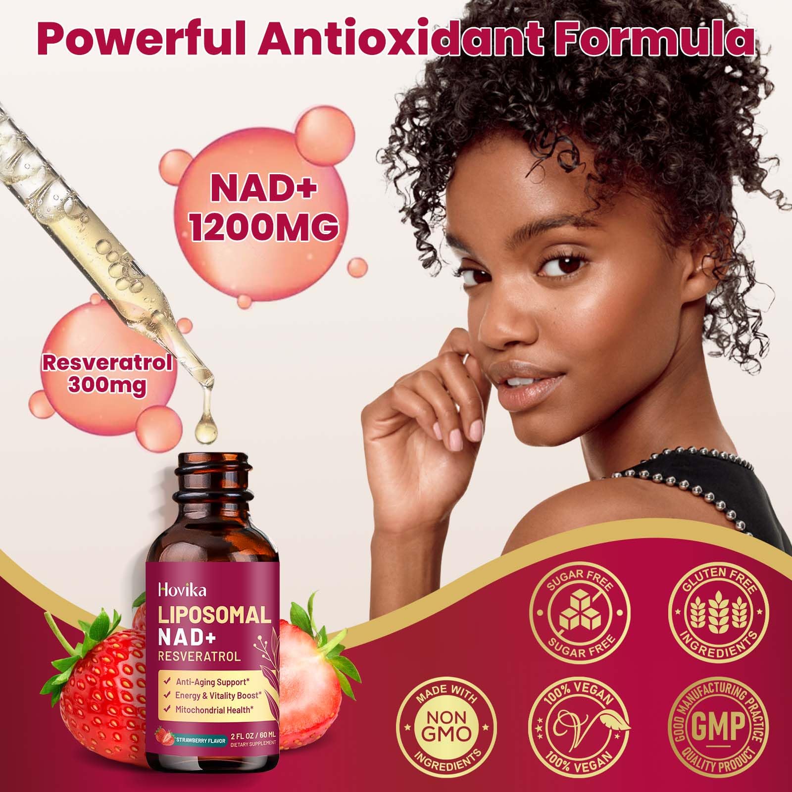 Liposomal NAD Supplement - 1200mg NAD+ Liquid Drops for Women & Men with Resveratrol, Black Pepper Extract - Support Anti-Aging, Brain & Cellular Mitochondrial Health - 2 Fl Oz, Strawberry Flavor Hovika buy supplements canada
