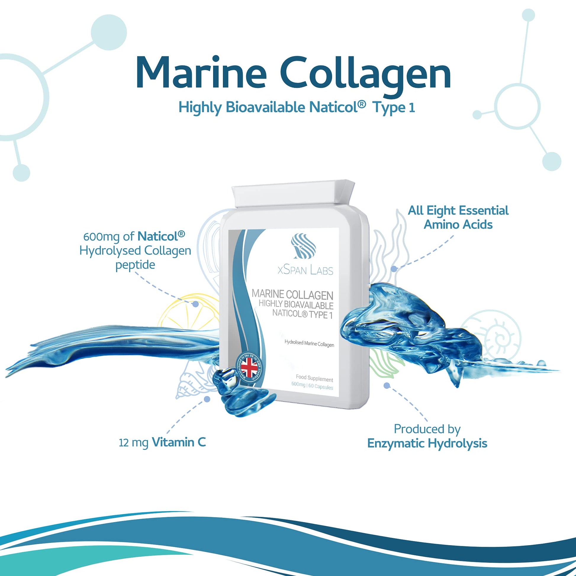 Marine Collagen 600mg 60 Capsules - Highly Bioavailable Naticol® Type 1 Xspan Labs buy supplements canada