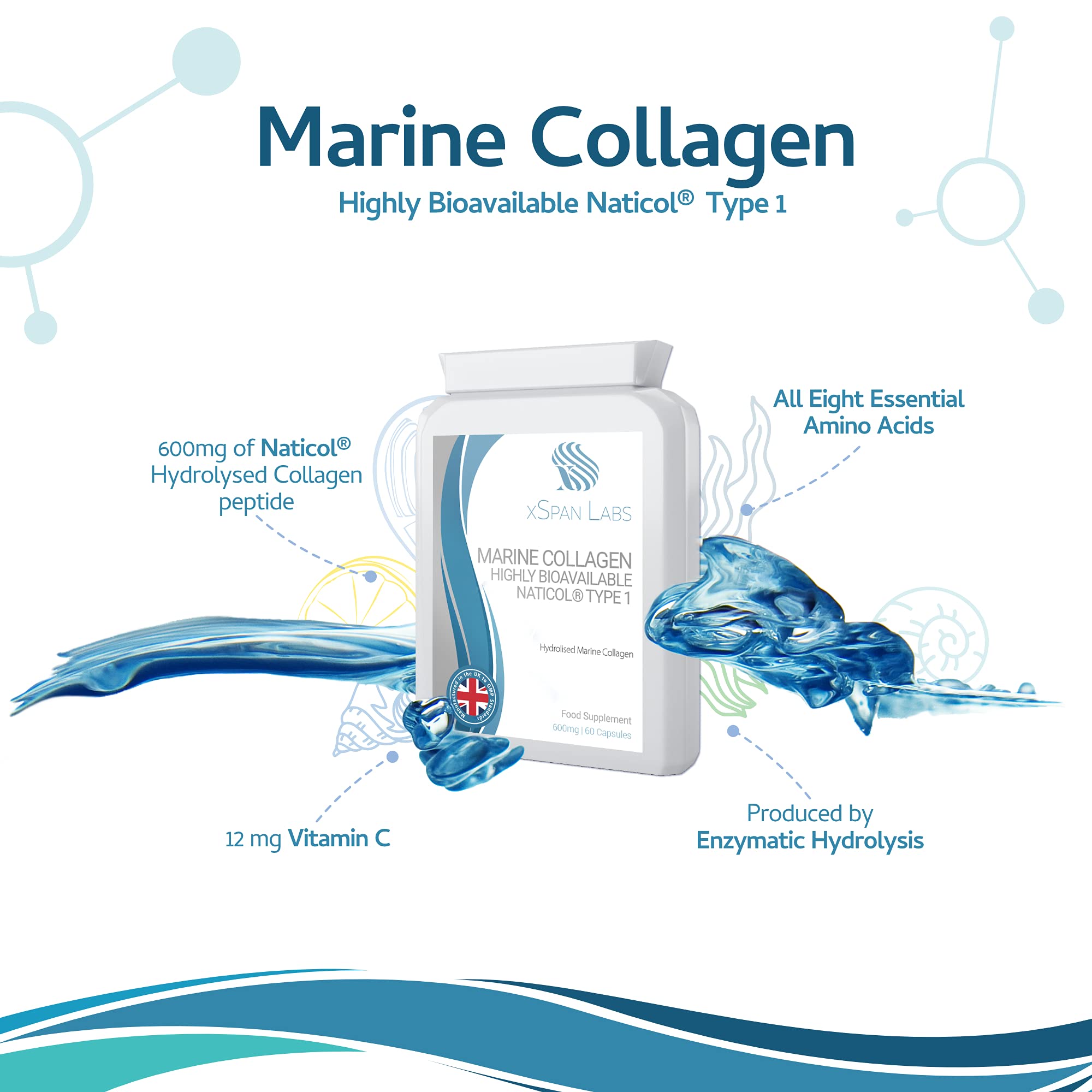 Marine Collagen 600mg 60 Capsules - Highly Bioavailable Naticol® Type 1 Xspan Labs buy supplements canada