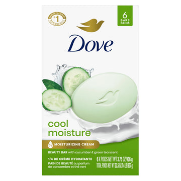Dove Beauty Bar Soap Cool Moisture Cucumber & Green Tea Scent, 6 Bars for Refreshed Skin, Leaves Skin Refreshed 3.75 oz Dove buy supplements canada