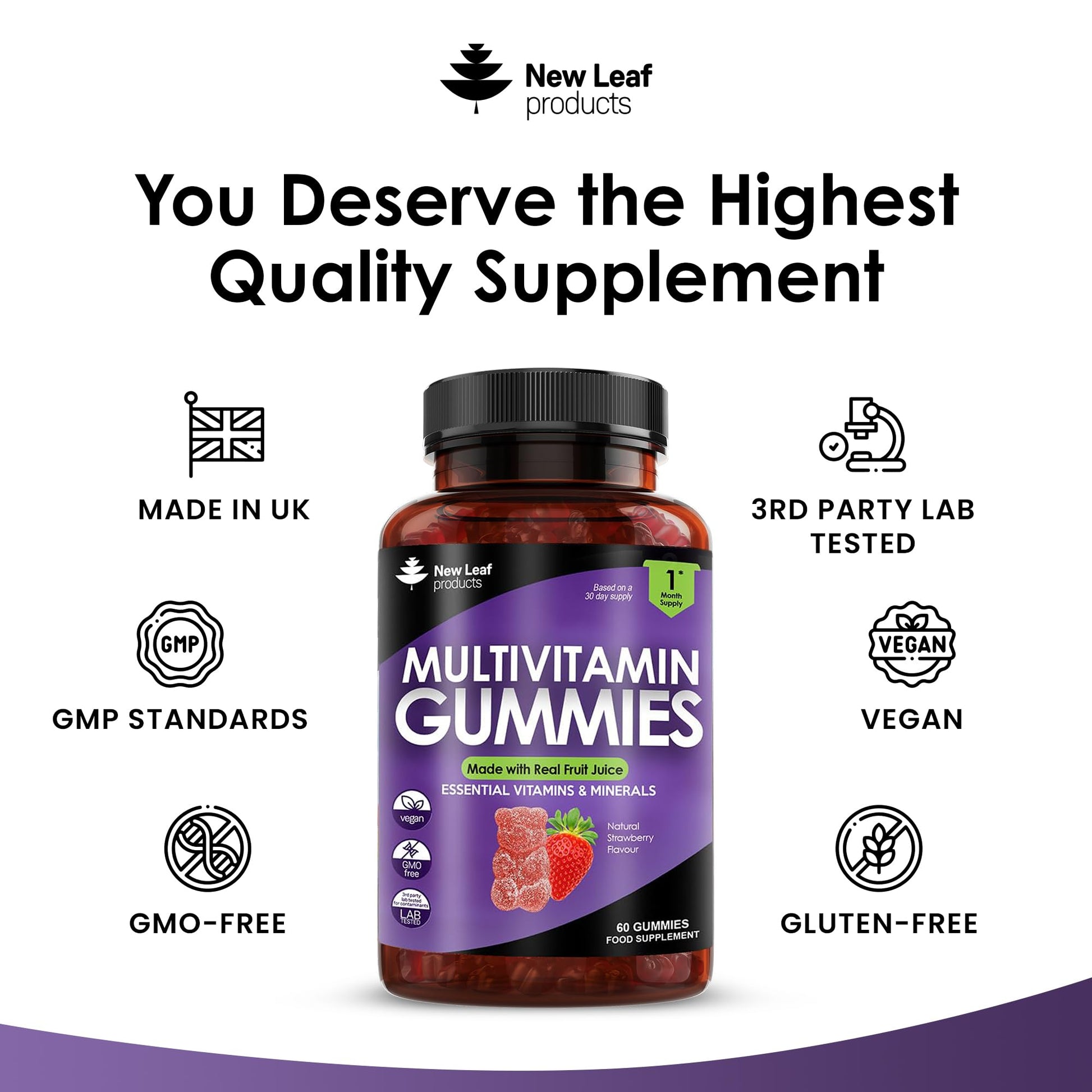 Multivitamin Gummies High Strength for Men Women - Vegetarian +14 Essential Vitamins NEW LEAF PRODUCTS buy supplements canada