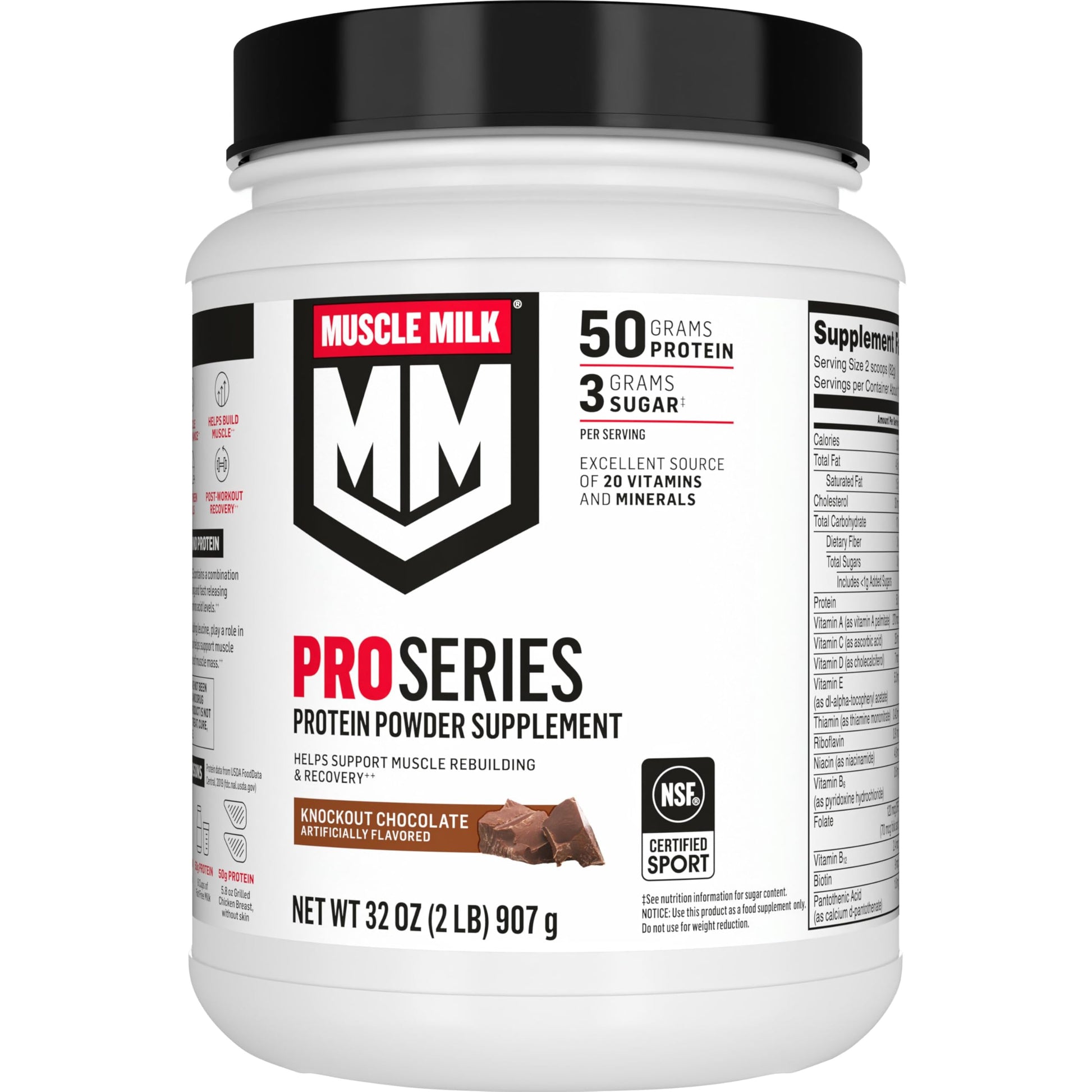 Muscle Milk Pro Series Protein Powder Supplement,Knockout Chocolate,2 Pound,11 Servings,50g Protein,3g Sugar,20 Vitamins & Minerals,NSF Certified for Sport,Workout Recovery,Packaging May Vary Muscle Milk buy supplements canada