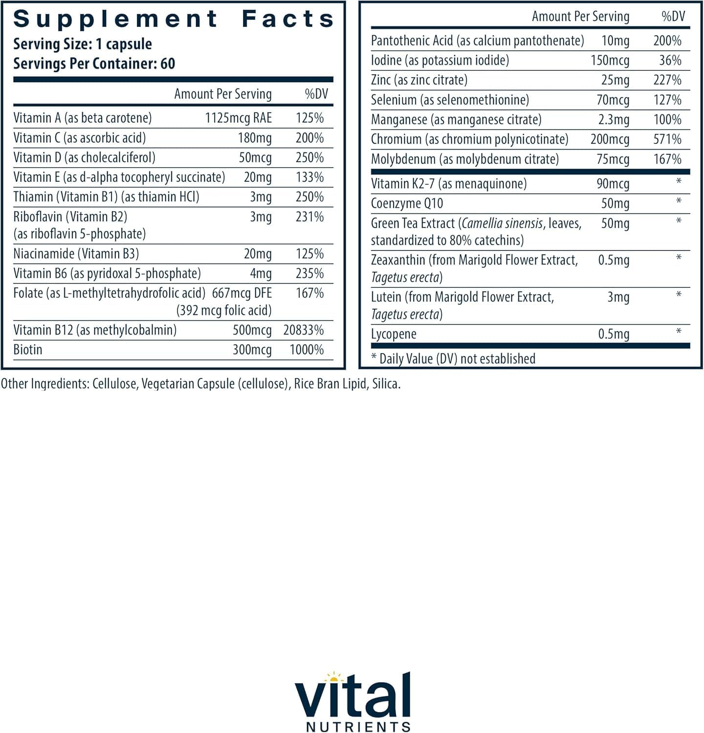 Vital Nutrients Once Daily Multivitamin - Vegan Multi for Women & Men - Allergen-Free - 19 Essential Vitamins + Antioxidants for Eye and Heart Health Vital Nutrients buy supplements canada