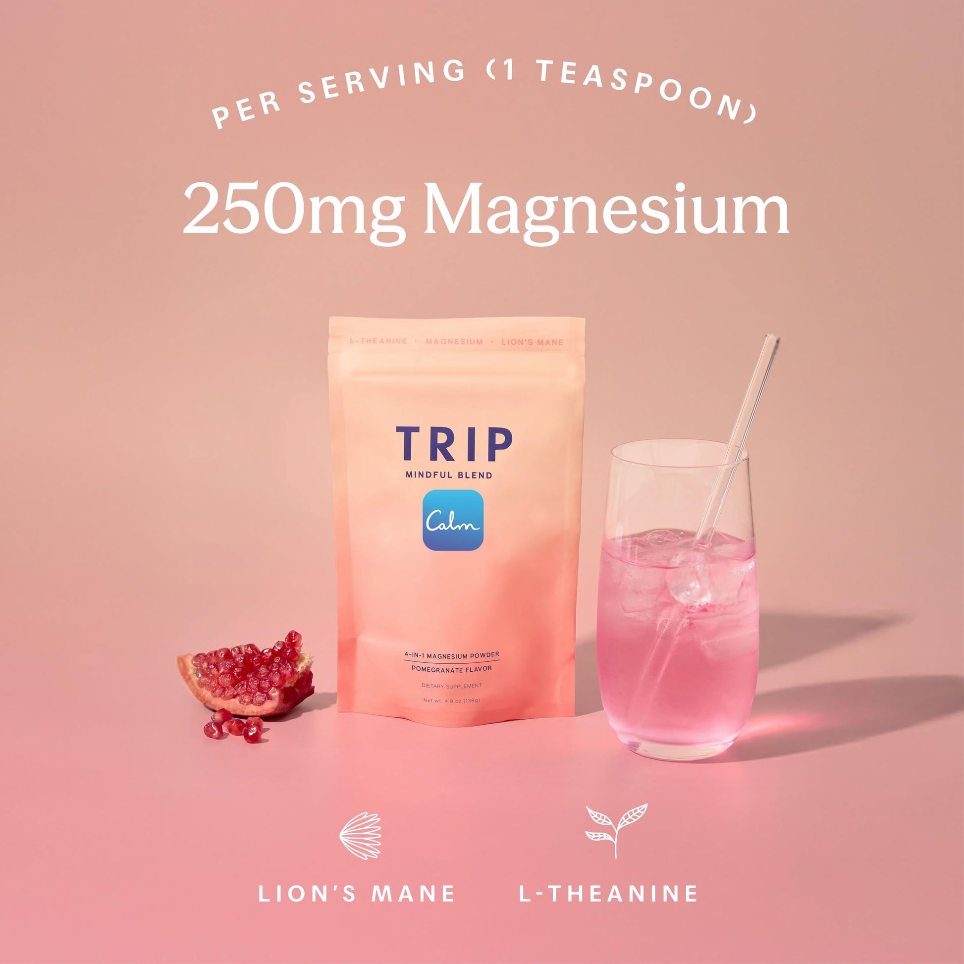 TRIP Magnesium Glycinate Powder with L-Theanine & Lion’s Mane, Sugar Free Magnesium Supplement for Adults, 250mg Magnesium per Drink Mix Serving, Pomegranate Orange Blossom, 1 Bag - 30 Servings TRIP buy supplements canada