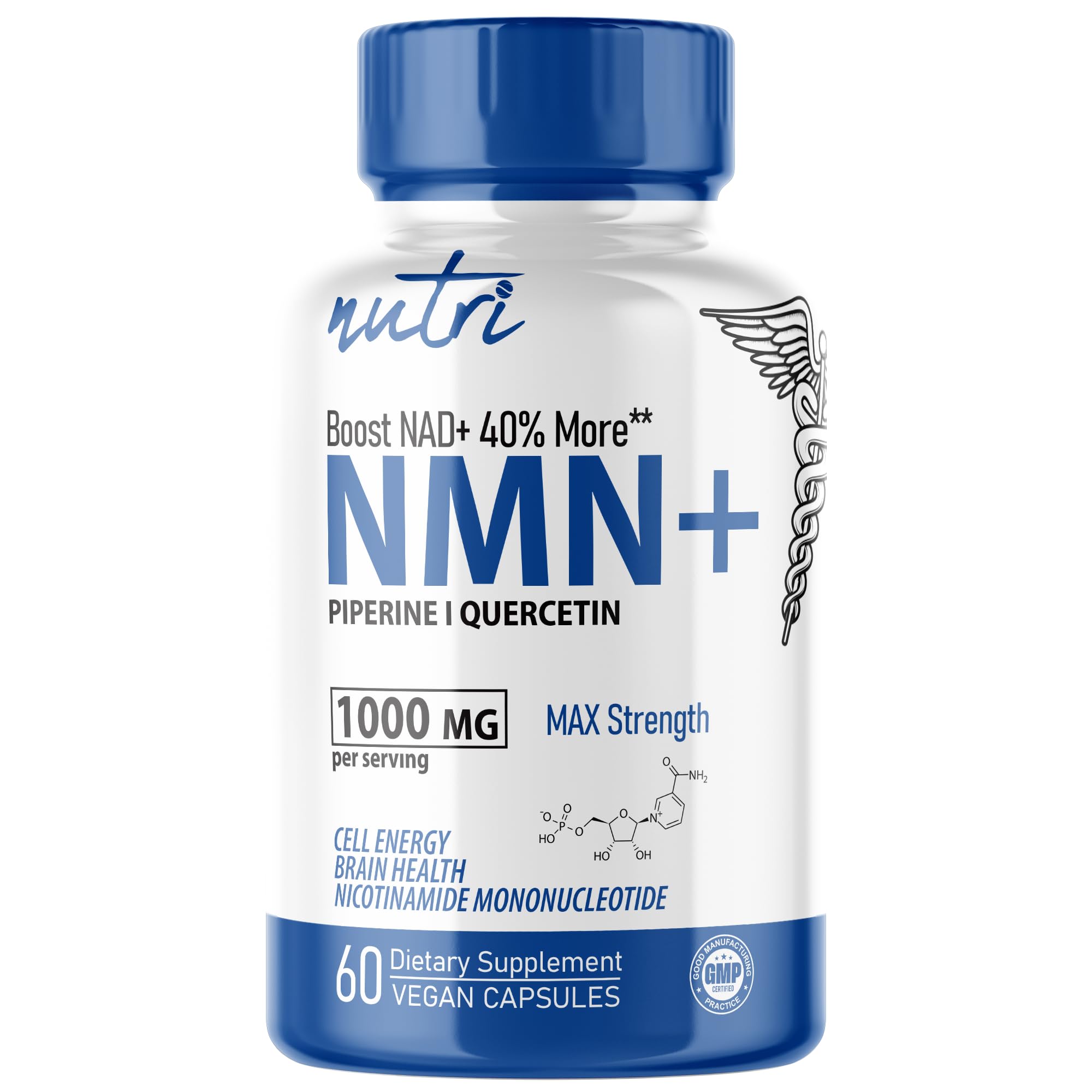 NMN Supplement 1000mg NAD Supplement - Nutri Ultra High Absorption Stabilized NMN Nicotinamide Mononucleotide, 40% More NAD+ with Quercetin Phytosome & Black Pepper - mnm supplement (60 Capsules) Nature's Fusions buy supplements canada