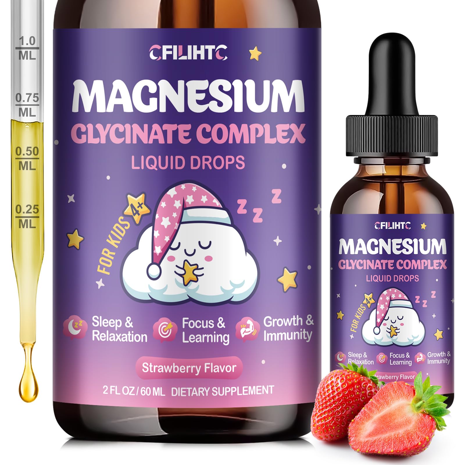 Magnesium Glycinate Liquid for Kids - Magnesium Bisglycinate Drops with L-Theanine, Chamomile & Vitamin B6, B12, C, D3 for Sleep, Relaxation, Immune Support, Calm & Focus - 2 Fl Oz, Strawberry Flavor CFILIHTC buy supplements canada