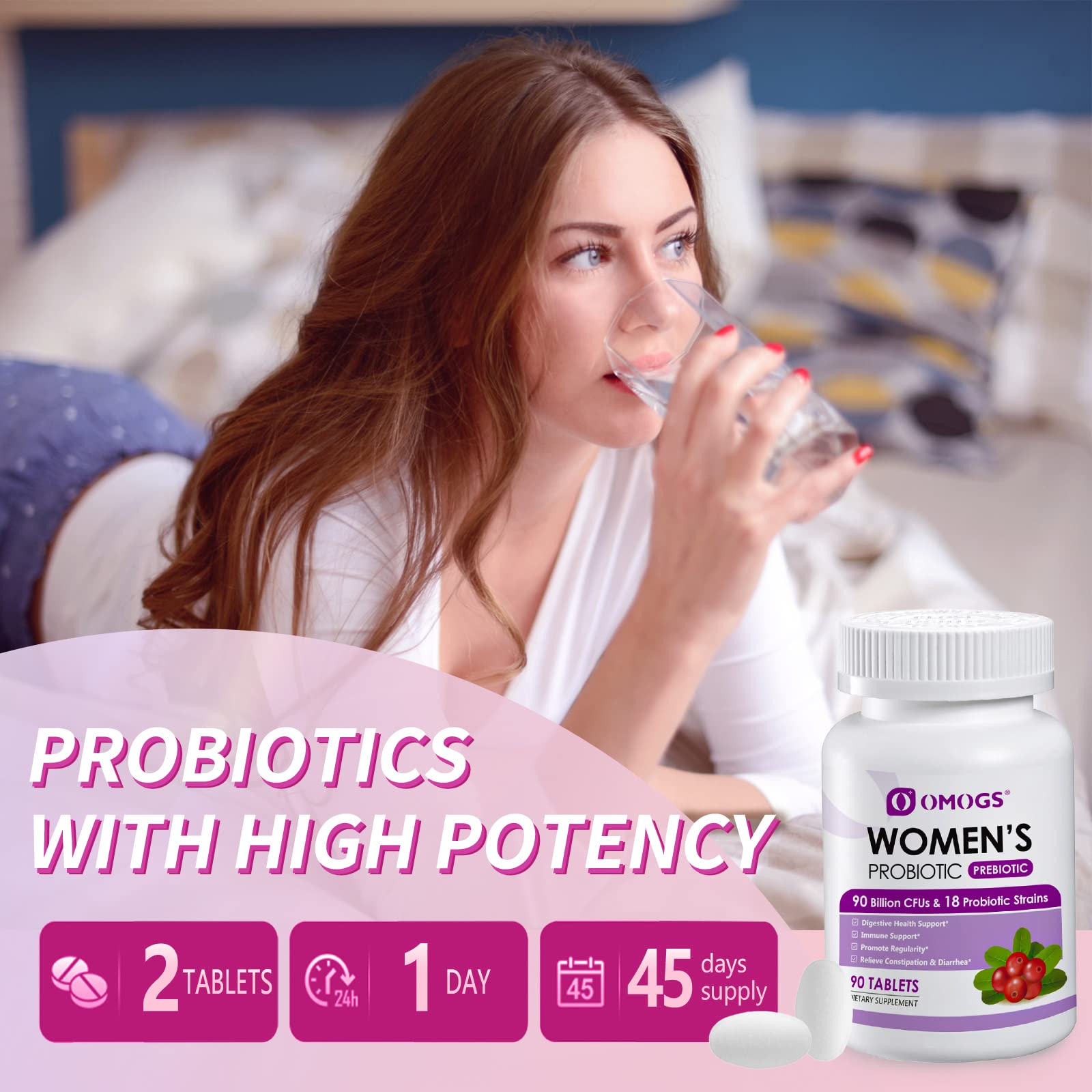 OMOGS Women's Probiotic, with Cranberry Extract, Organic Prebiotics & Vitamin C, 90 Billion CFUs,18 Strains, Help for Boost Immune, Digestive, Gut Health & Women's Health OMOGS buy supplements canada