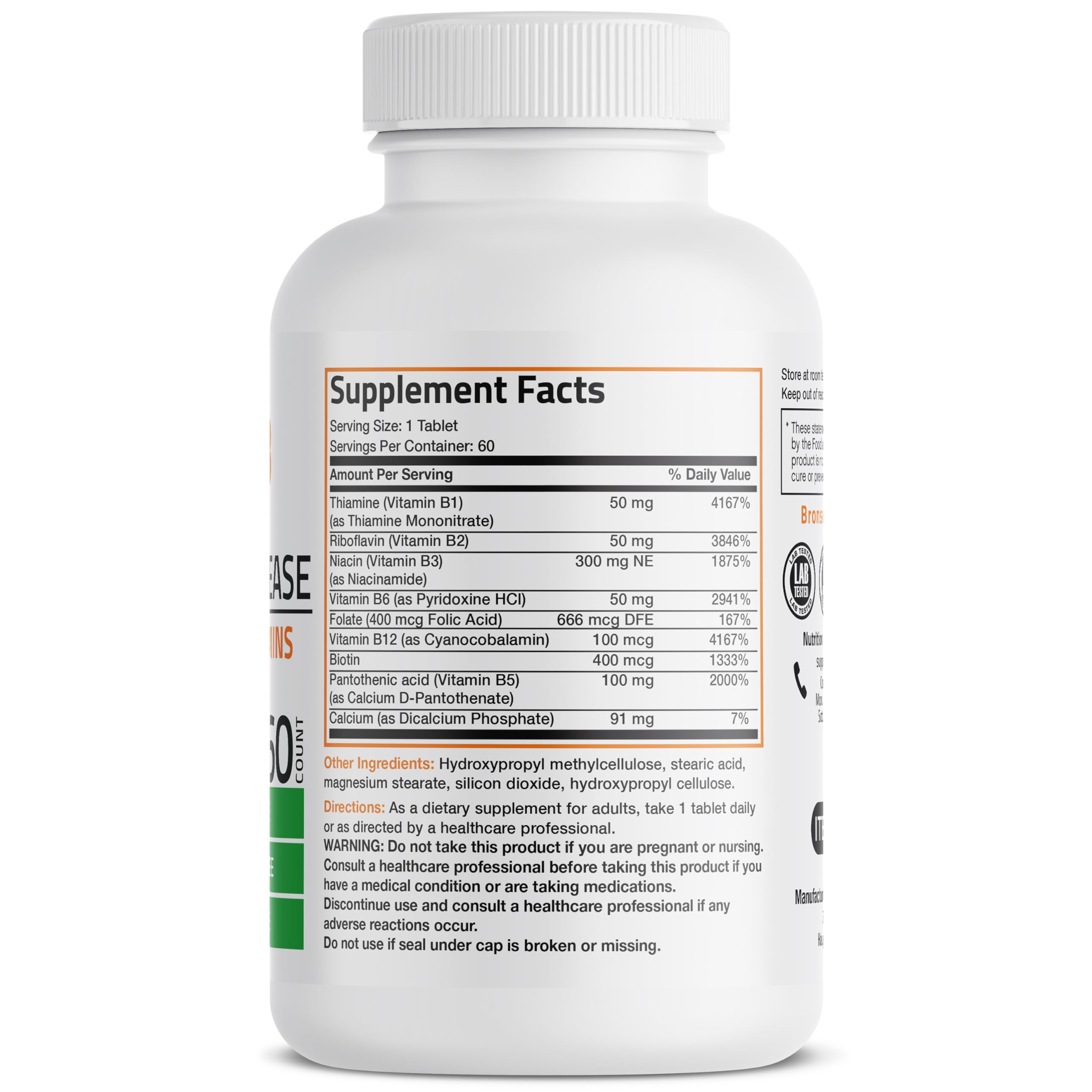 Bronson Super B Vitamin B Complex Sustained Slow Release (Vitamin B1, B2, B3, B6, B9 - Folic Acid, B12) Contains All B Vitamins 60 Tablets Bronson buy supplements canada