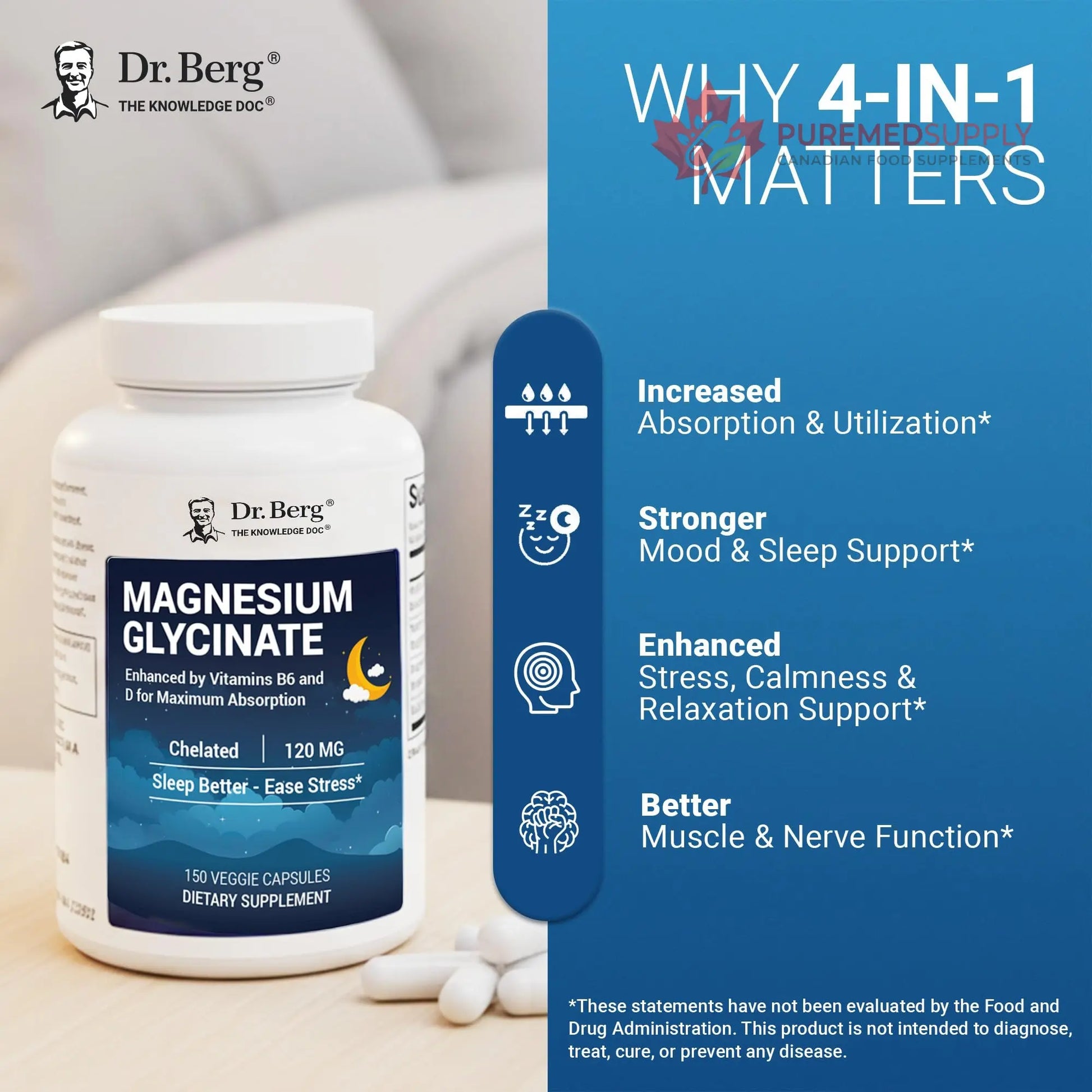 Dr. Berg Magnesium Glycinate 150ct – 4-in-1 Chelated for Muscle, Nerve, Sleep & Stress Support*– w/ D3, B6 & Zinc – 4X Lab-Tested – No Fillers – Formulated in USA, GMP-Certified Dr. Berg Nutritionals buy supplements canada