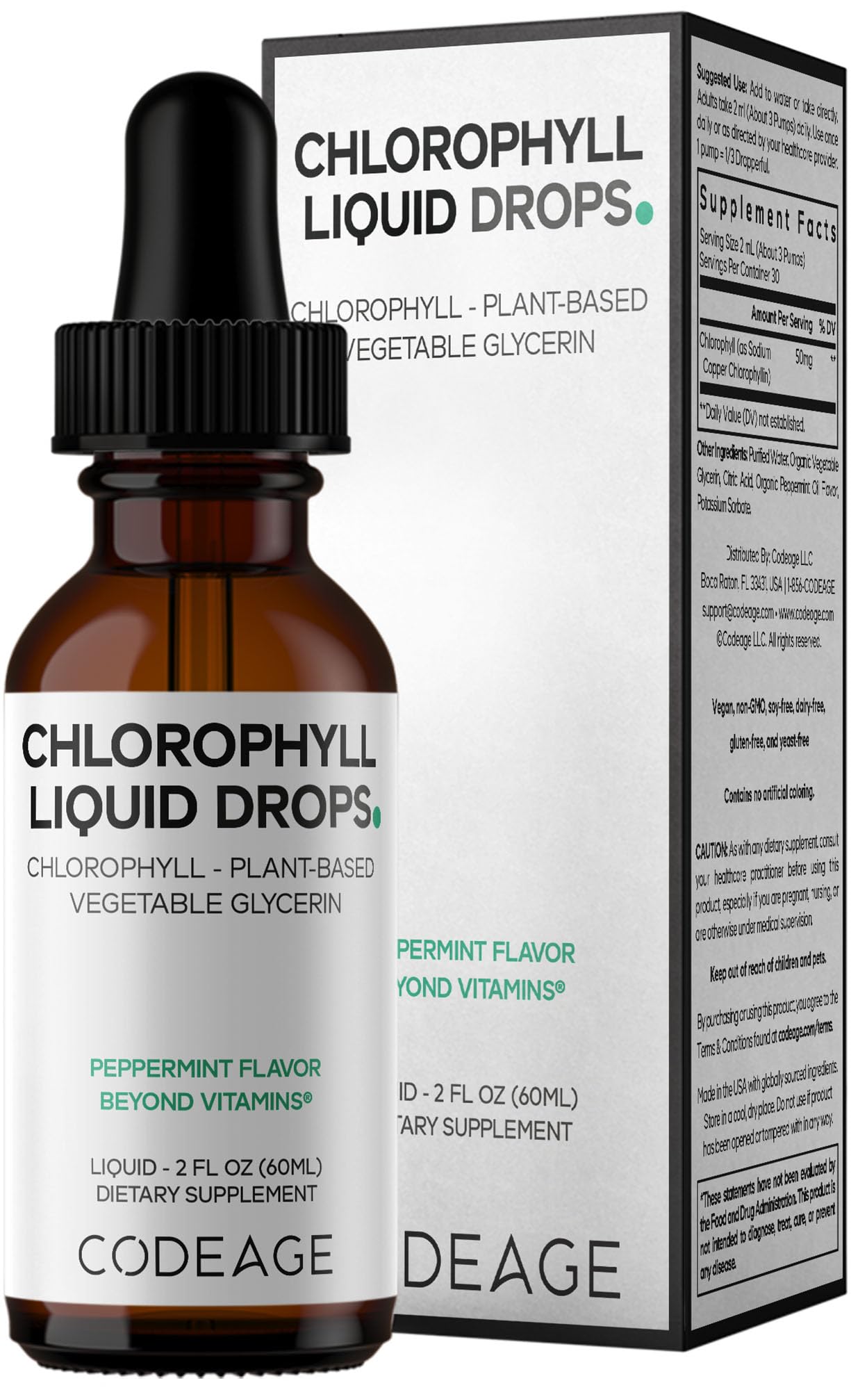 Codeage Chlorophyll Liquid Drops Supplement - Vegan Chlorophyll 50 mg per Serving, Organic Peppermint Flavor Clorofila Drink - Non-GMO, Gluten-Free, Vegan - 2 fl oz Codeage buy supplements canada
