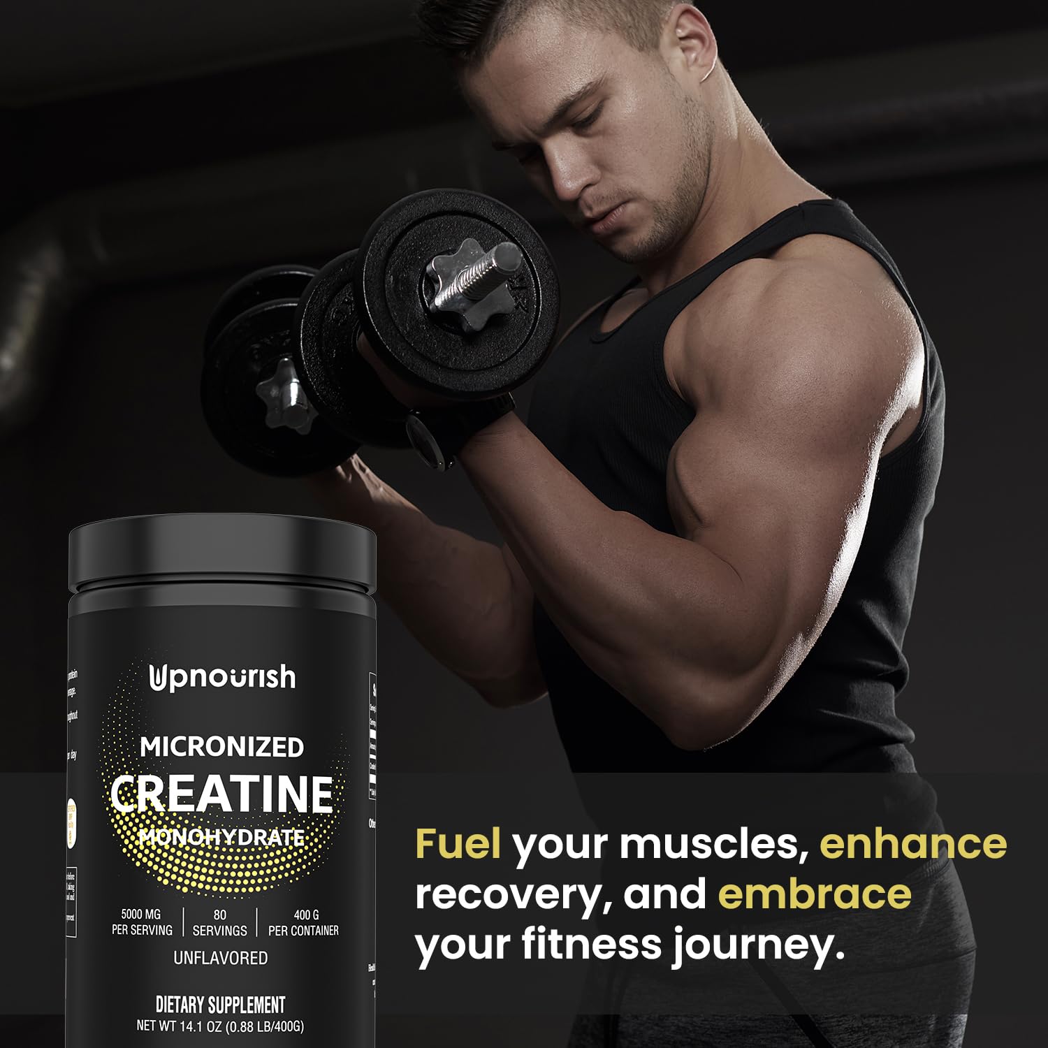 UpNourish Micronized Creatine Monohydrate Powder 400 G - Unflavored Vegan for Pre Workout, Muscle Building Pure Women and Men Instantized Supplement, 80 Servings 14.1096 Ounce UpNourish buy supplements canada