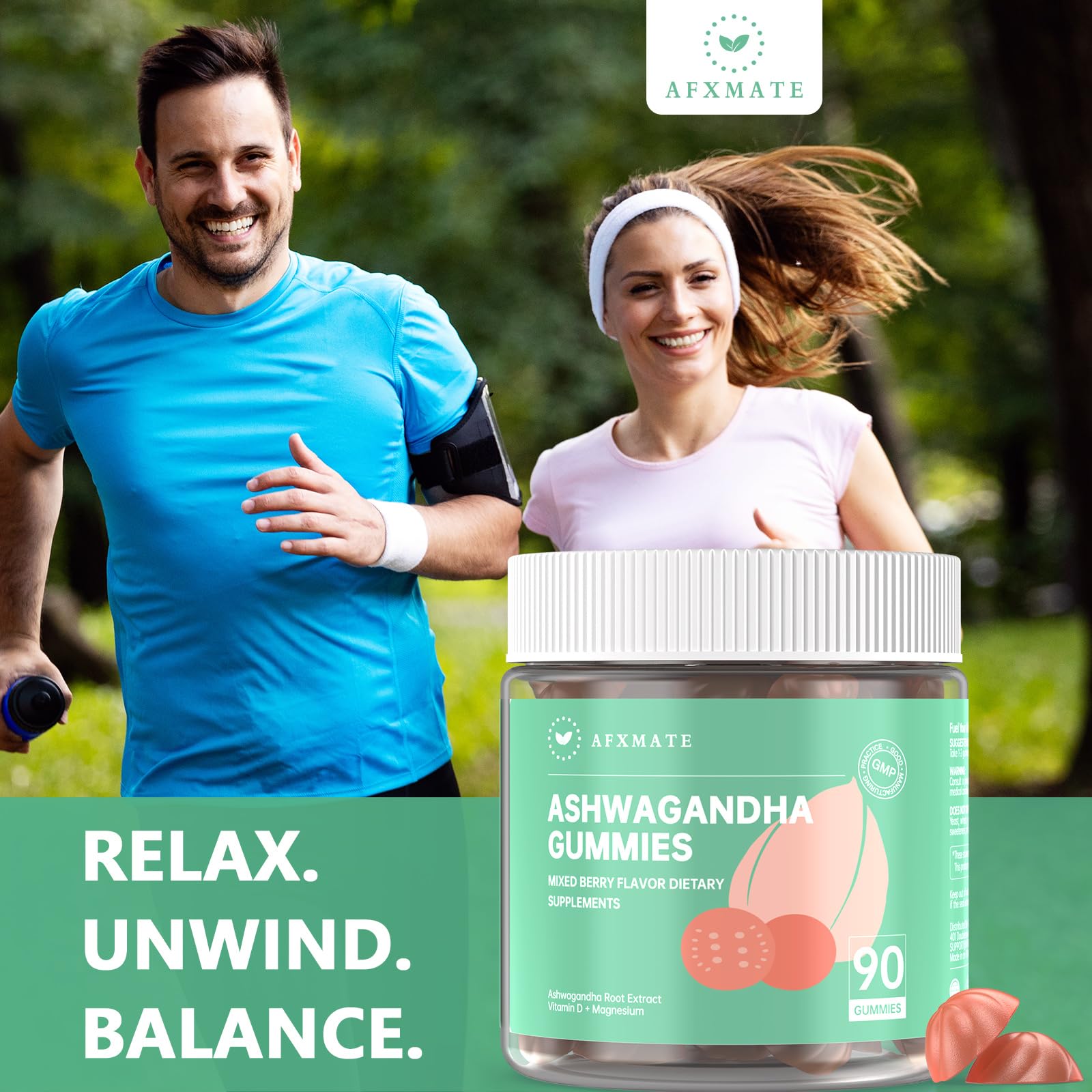 AFXMATE Ashwagandha Gummies for Women Sugar Free, Men's Ashwagandha Supplement Gummy with Vitamin D Magnesium Vegan (90 Counts) AFXMATE buy supplements canada