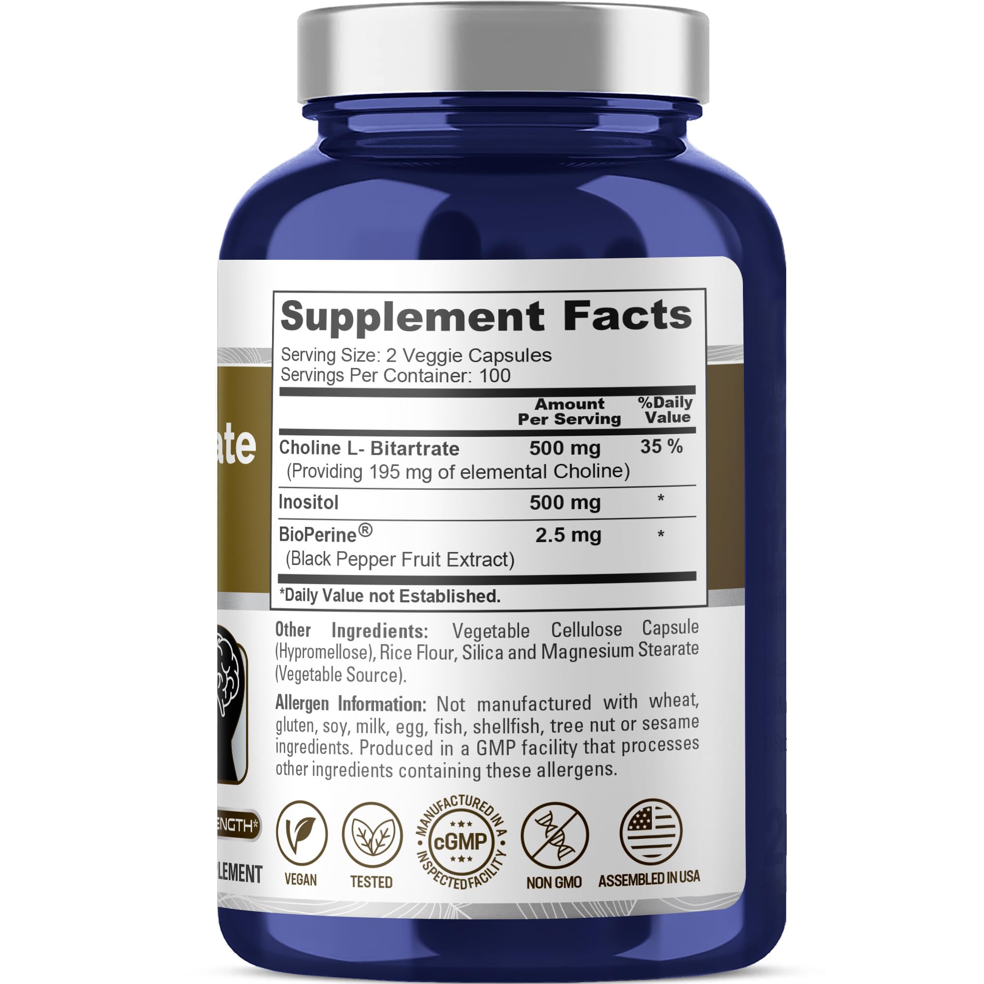NusaPure Choline & Inositol - Suitable for Vegetarian/Vegan, Non - GMO - 1000mg - 200 Veggie Capsules NusaPure buy supplements canada